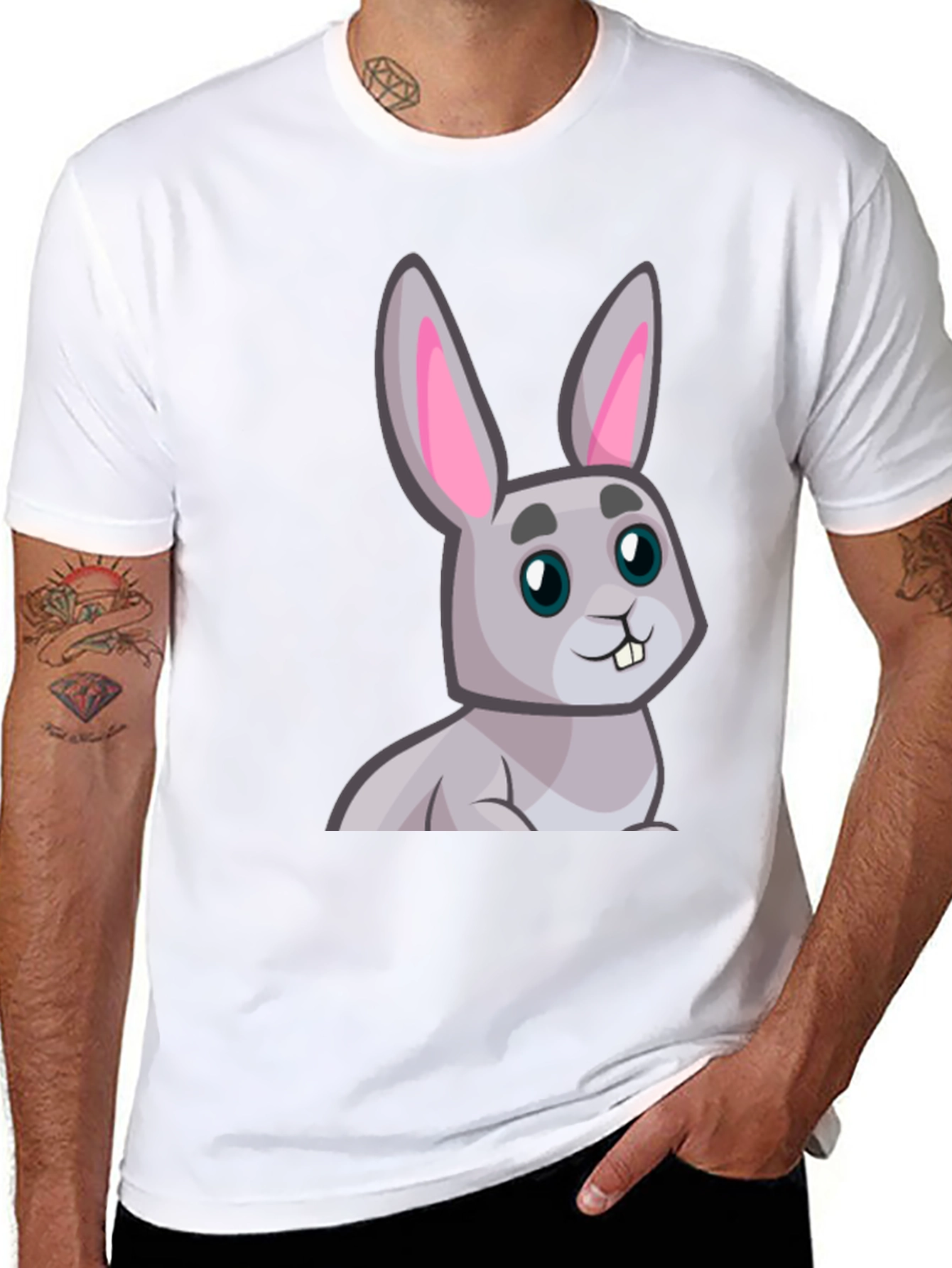 Black Cute Cartoon Rabbit Graphic T-Shirt view 8
