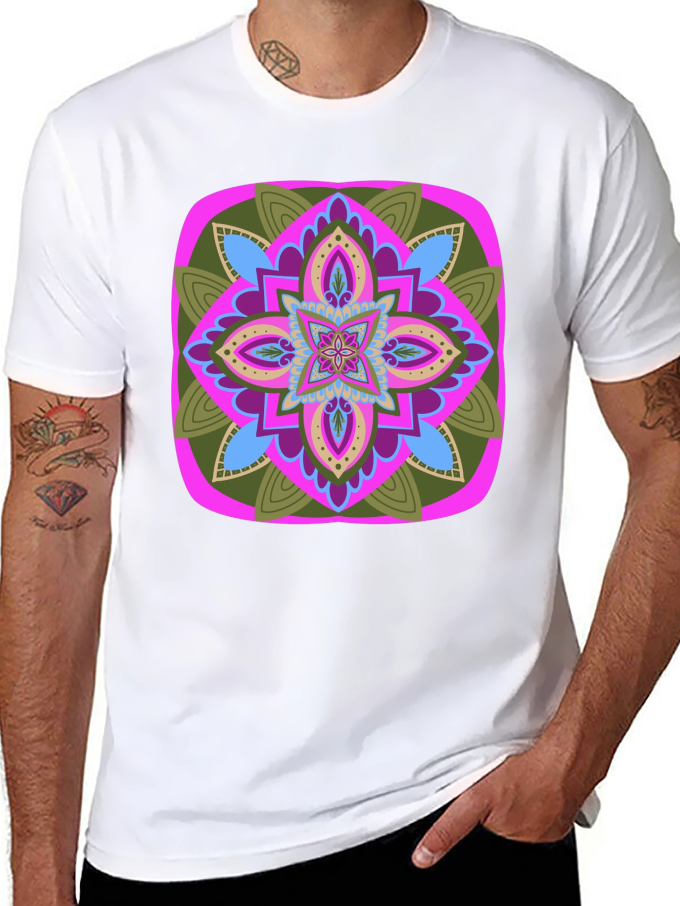 Black Geometric Mandala T-Shirt - Black Cotton Blend view 8