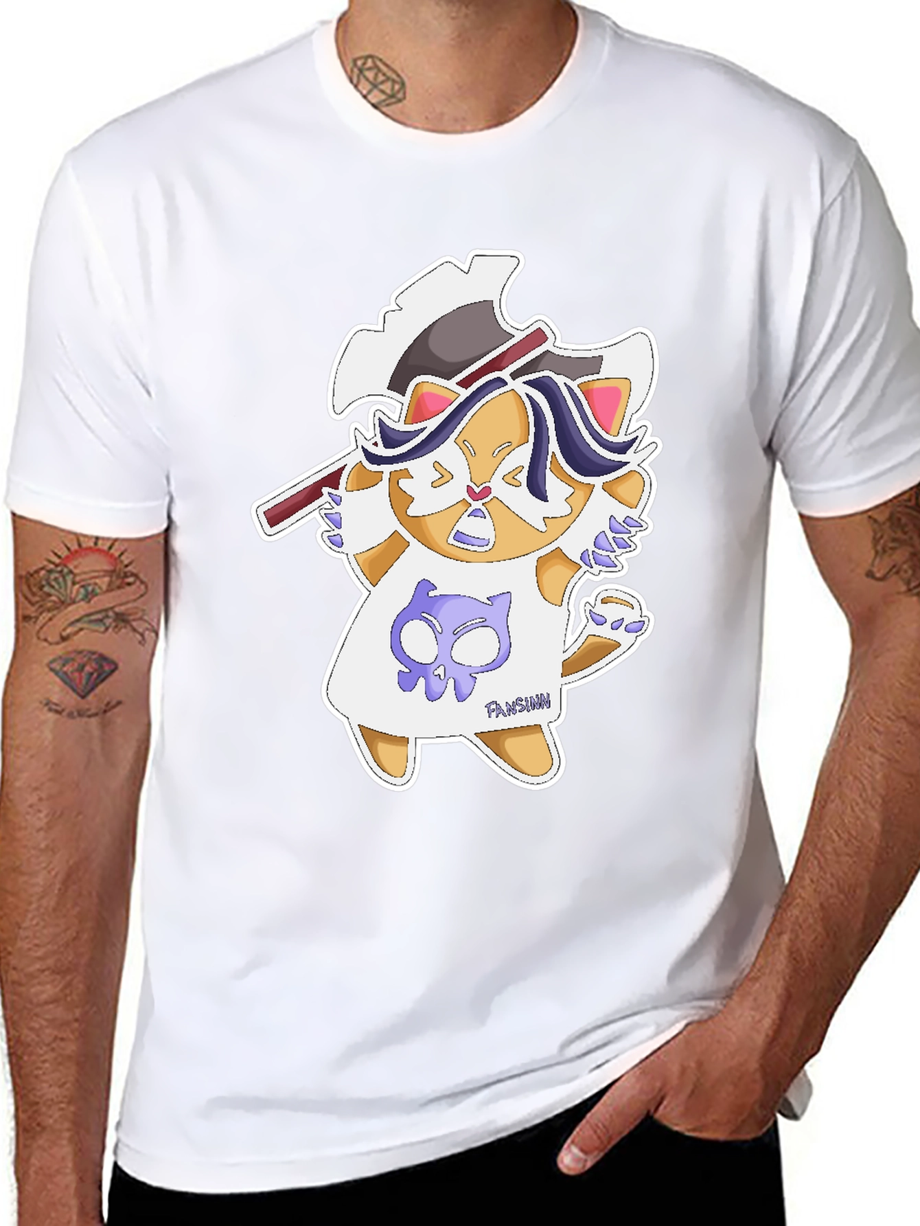 Black Cartoon Cat Axe T-Shirt - Fun Graphic Tee view 8