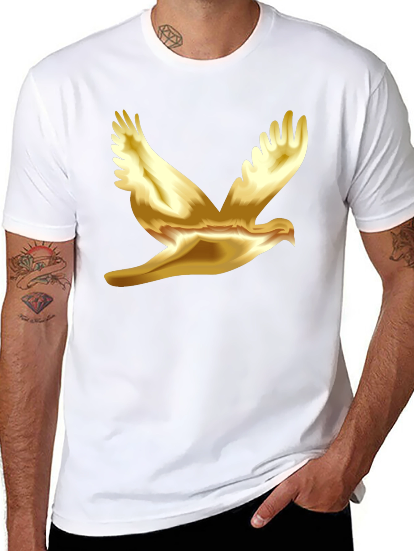 Black Golden Dove Graphic Black T-Shirt view 8