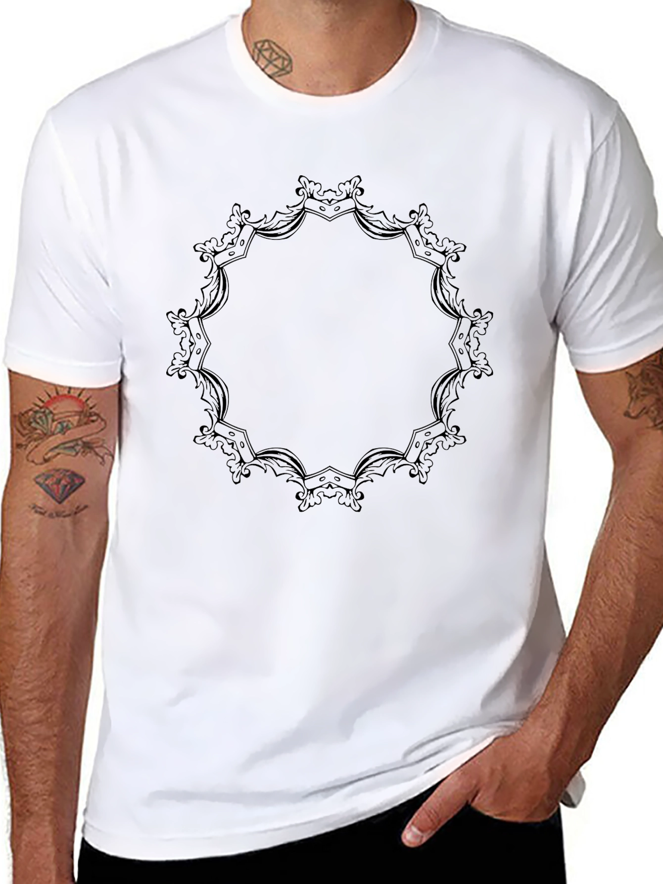 Black Elegant Mandala Graphic Black T-Shirt view 8