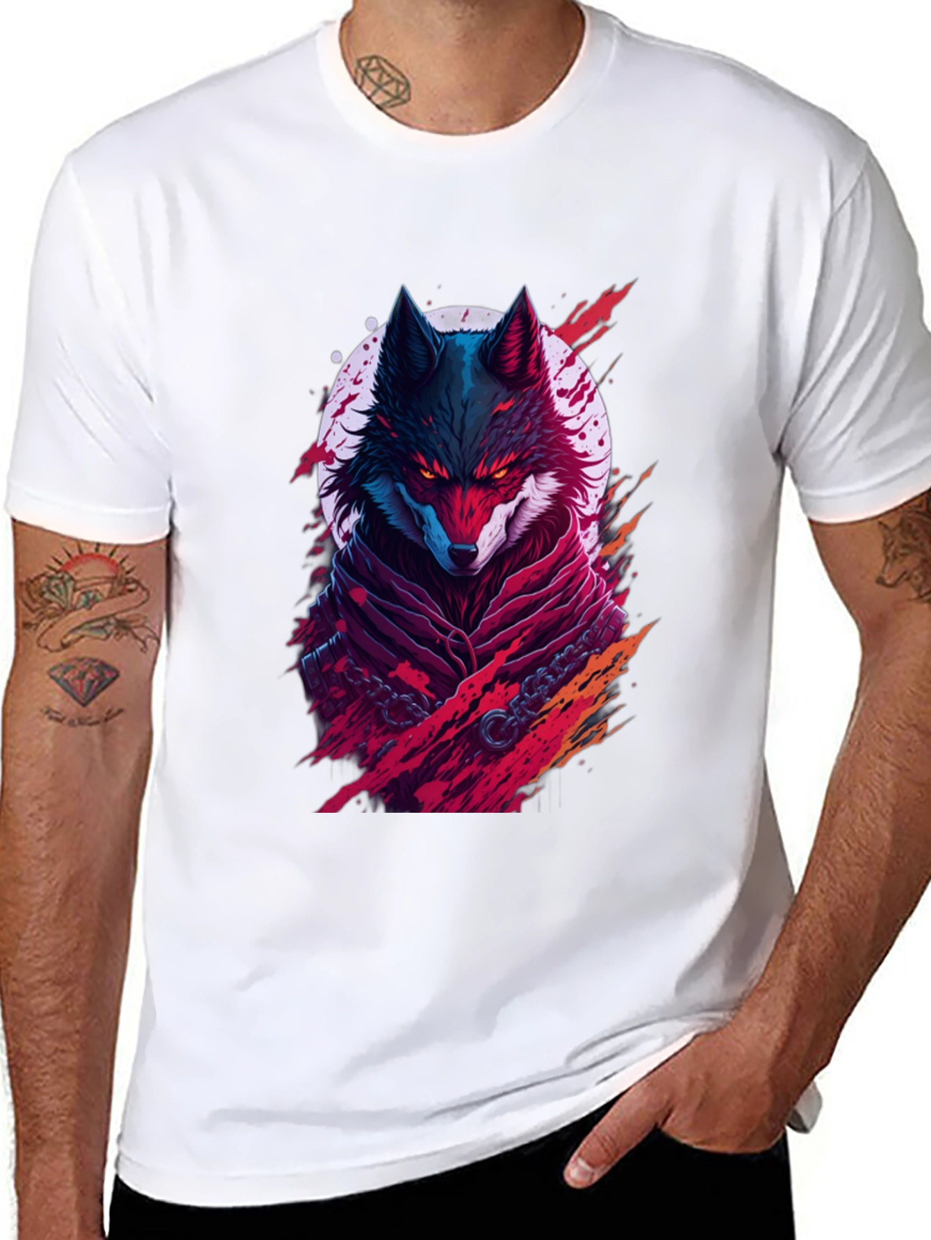 Black Crimson Wolf Graphic Tee - Men's Black T-Shirt view 8