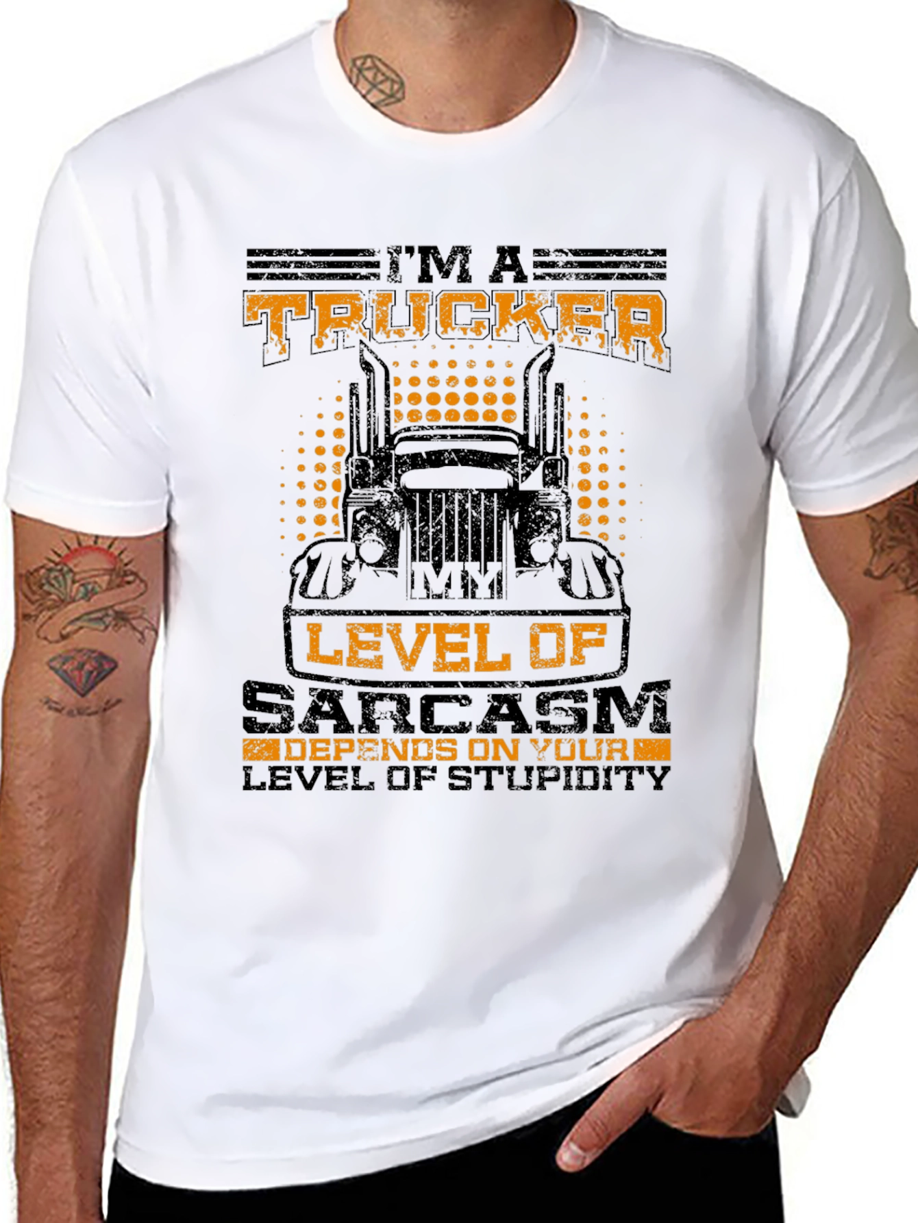 Black Trucker Sarcasm Level T-Shirt view 8