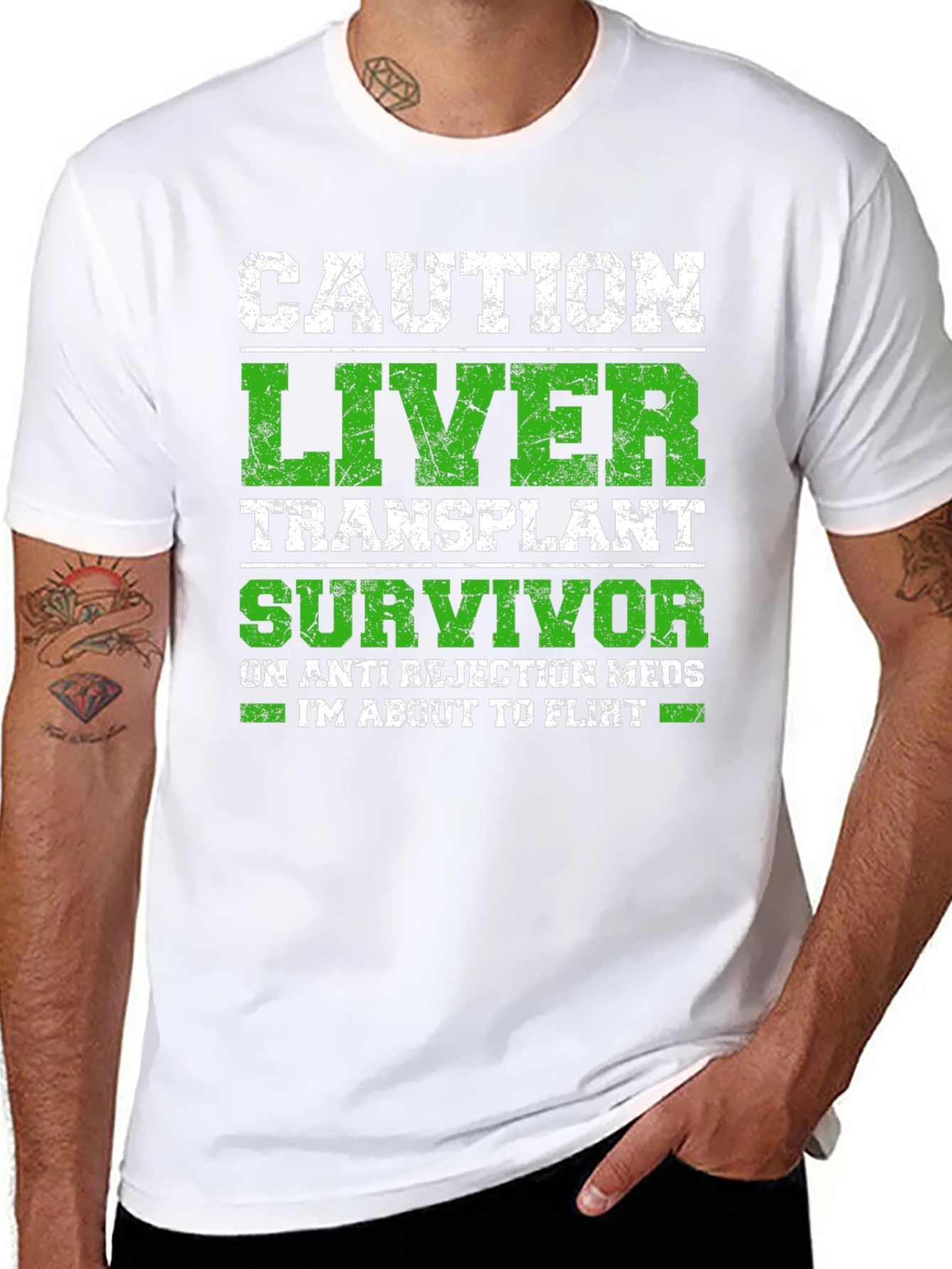 Black Caution Liver Transplant Survivor Funny T-Shirt view 8