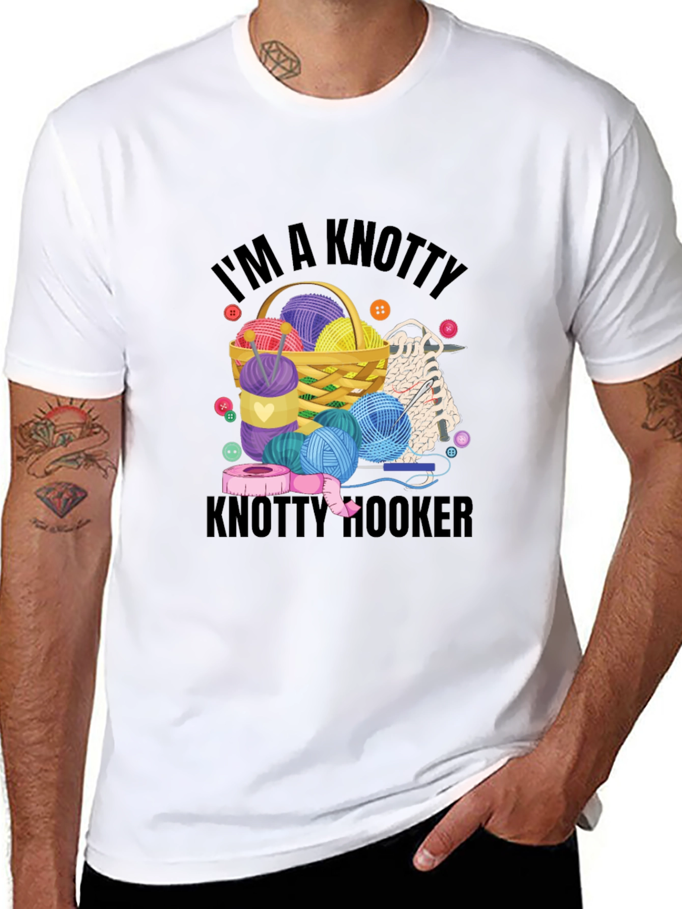 Black Knitty Hooker T-Shirt: Yarn Lover Gift view 8