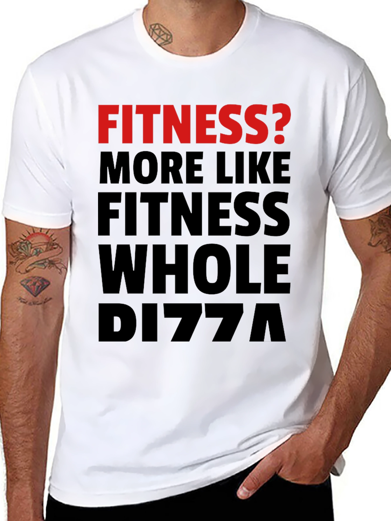 Black Fitness? Whole Pizza Funny Graphic T-Shirt view 8