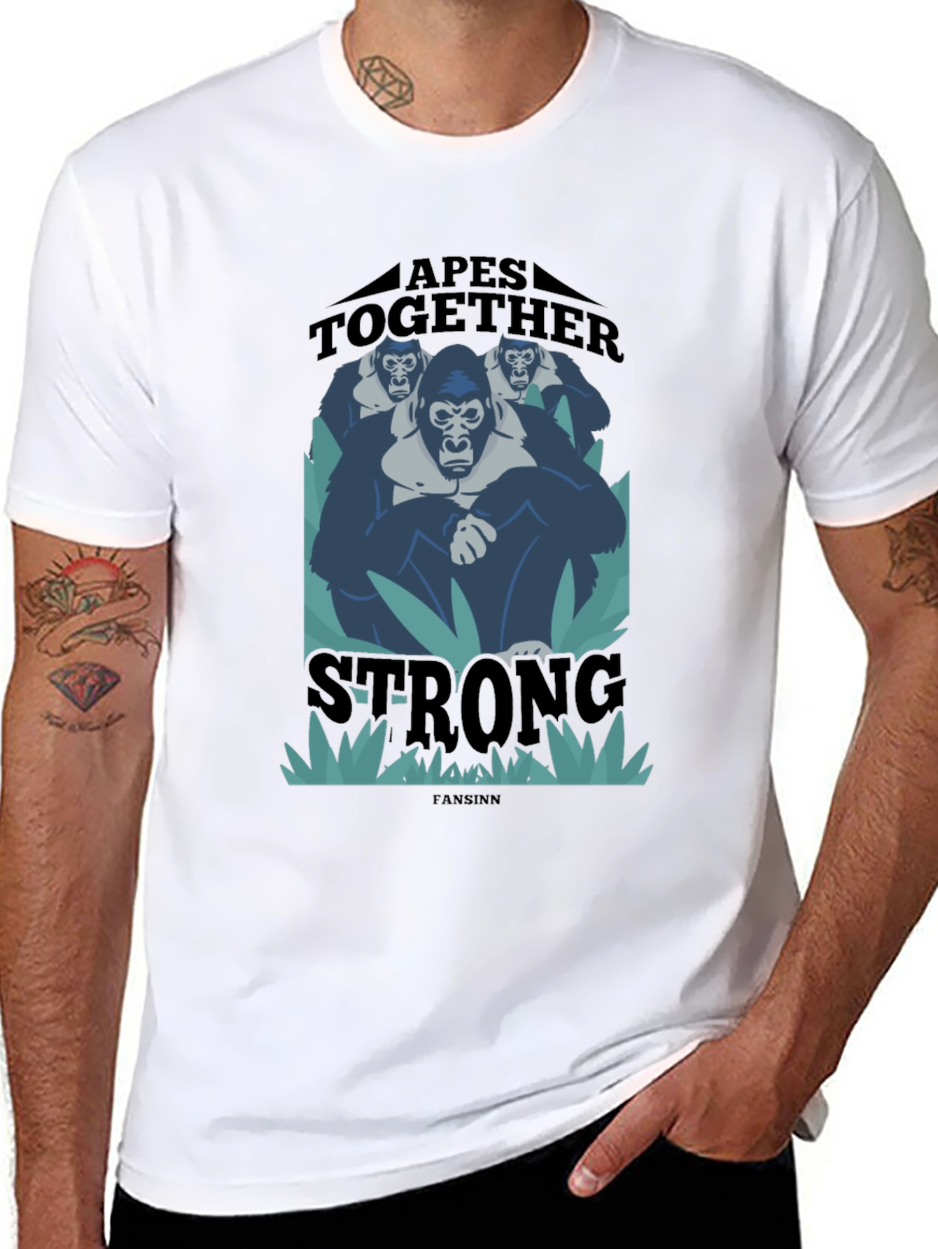 Black Apes Together Strong Graphic Tee - Black Cotton Blend T-Shirt view 8