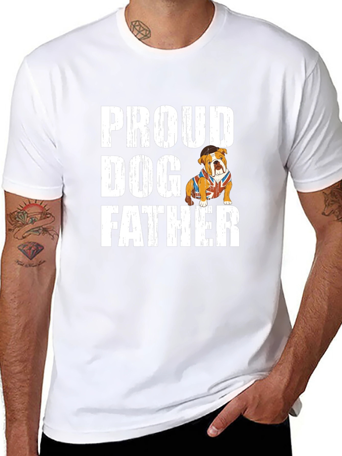 Black Proud Dog Father T-Shirt - Bulldog Lover view 8