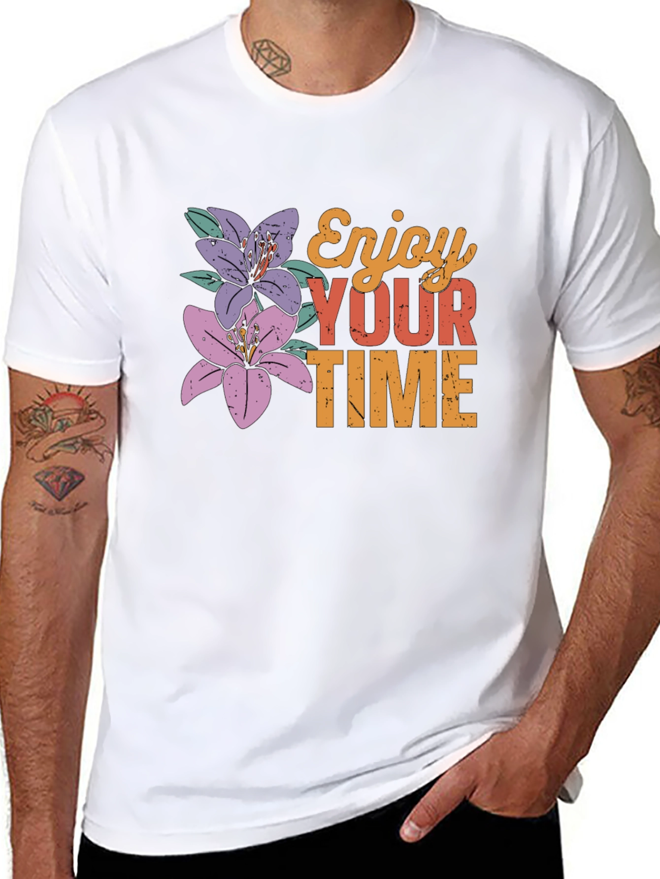 Black Enjoy Your Time Floral Graphic Tee view 8