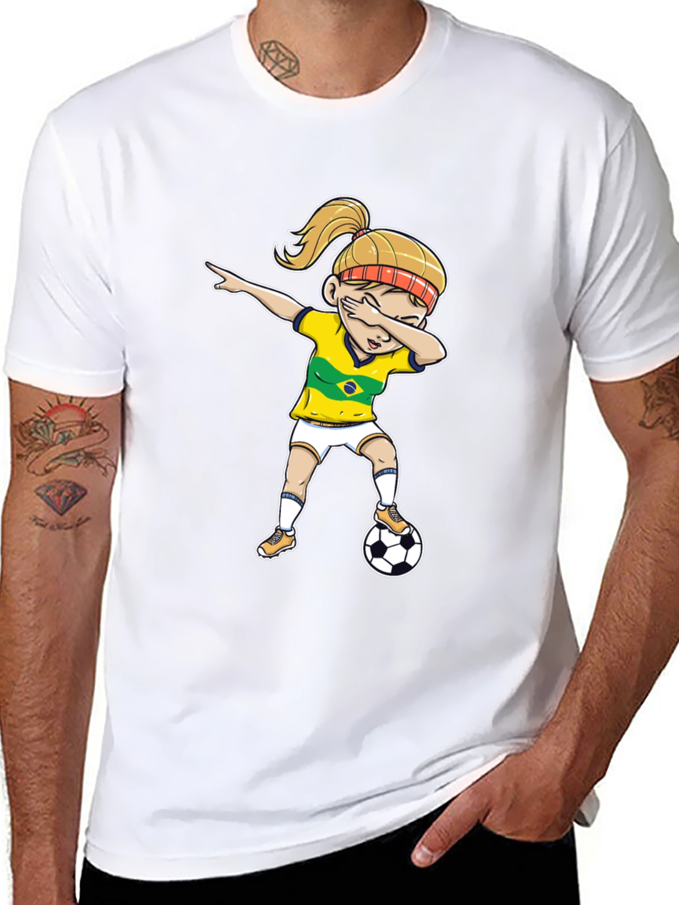 Black Brazil Soccer Girl Dab T-Shirt view 8
