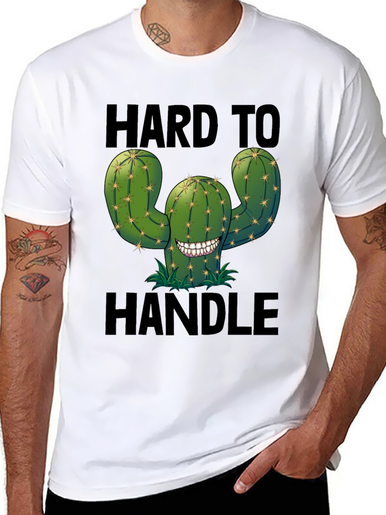 Black Hard to Handle Cactus T-Shirt - Funny Graphic Tee view 8