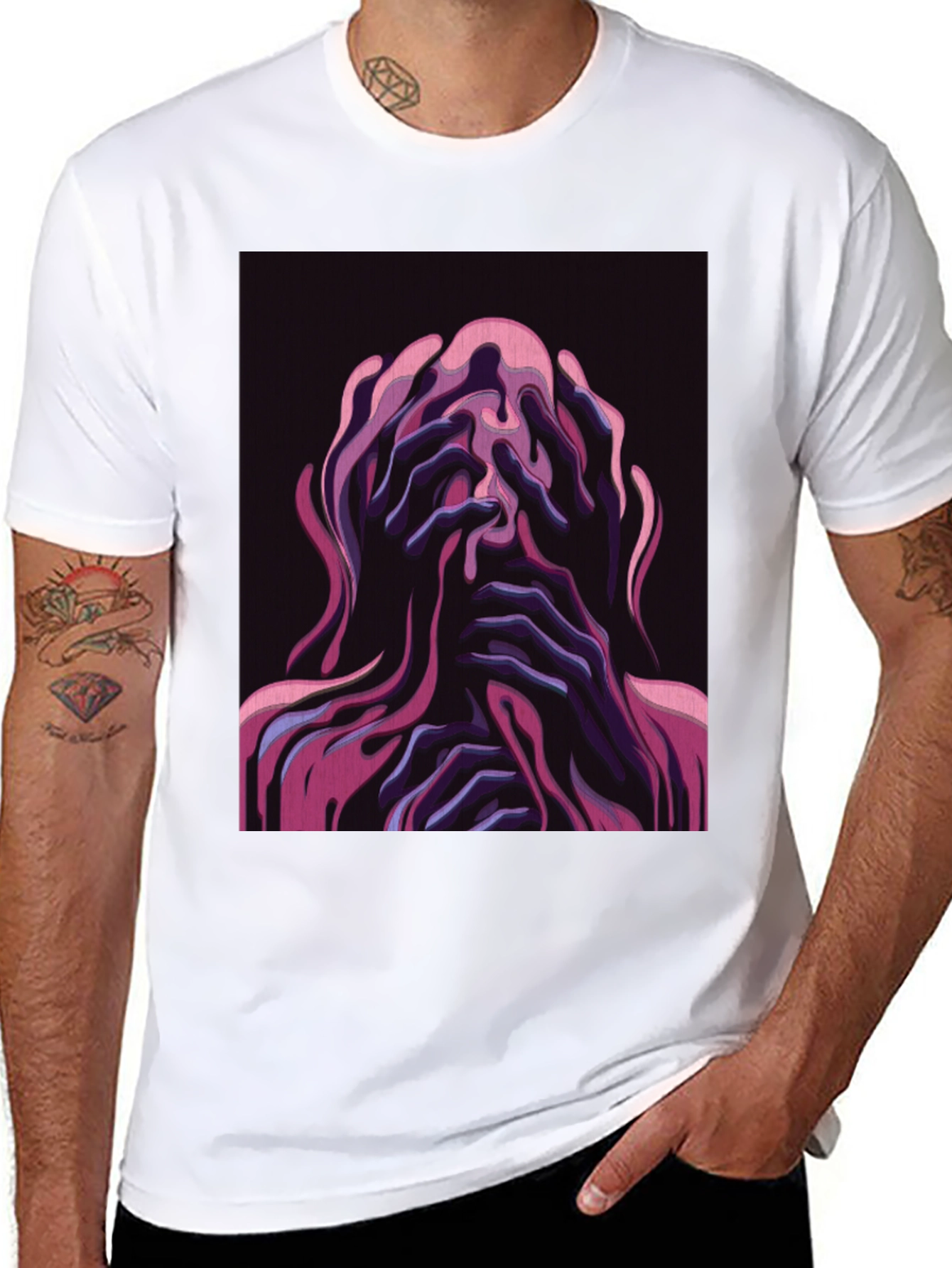 Black Distorted Psychedelic Graphic Tee - Stylish Unisex T-Shirt view 8