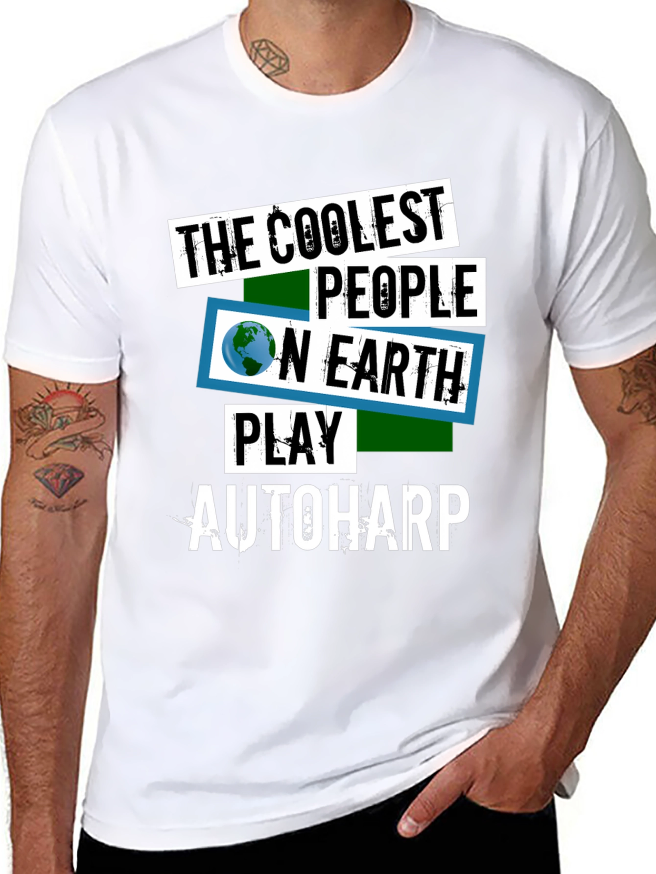 Black Coolest People Autoharp Player T-Shirt view 8