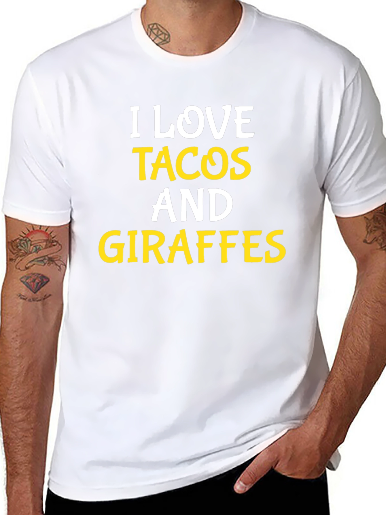 Black I Love Tacos and Giraffes Black Graphic T-Shirt view 8