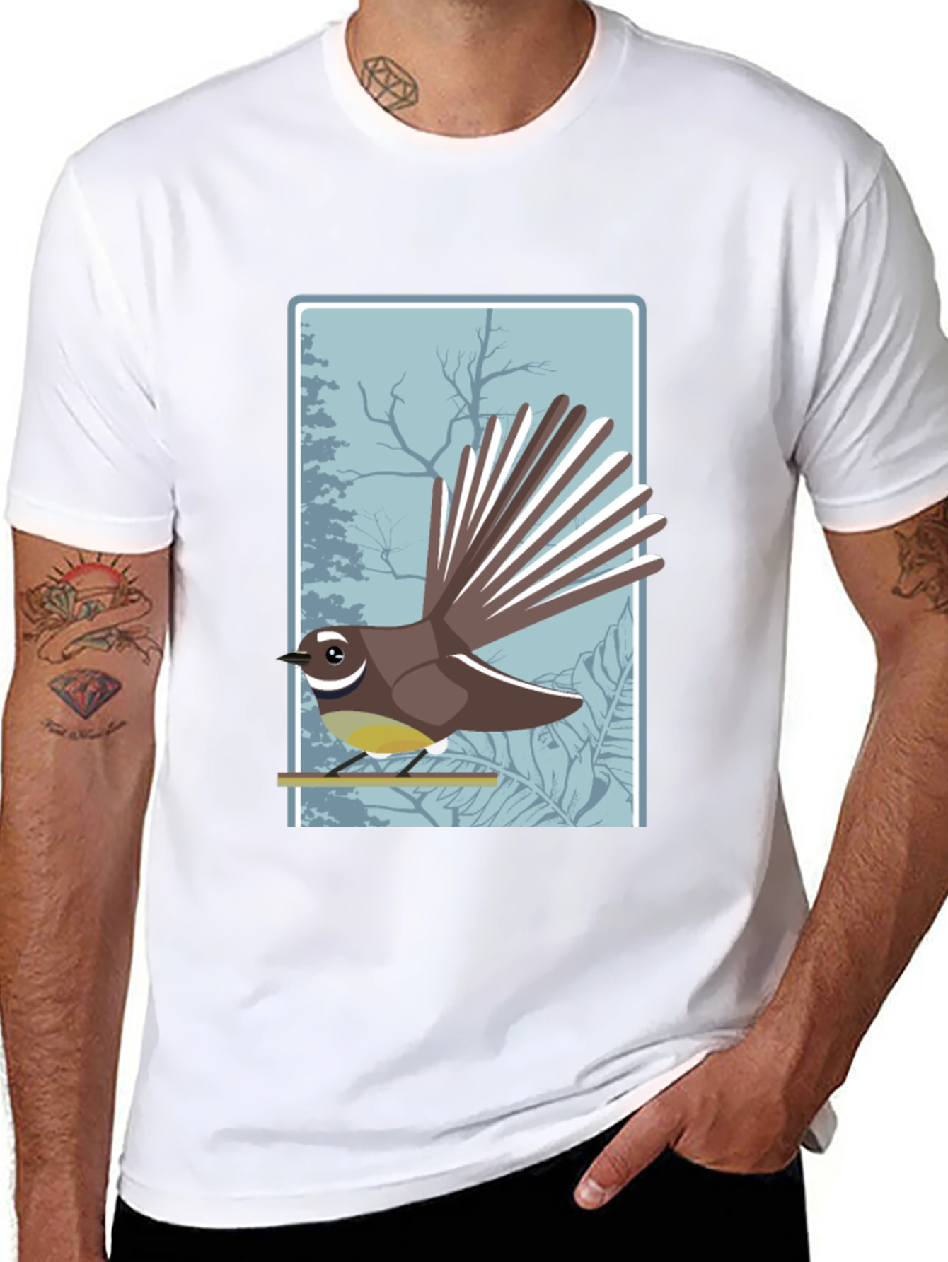 Black Fantail Bird Graphic Tee - Nature Lover Shirt view 8