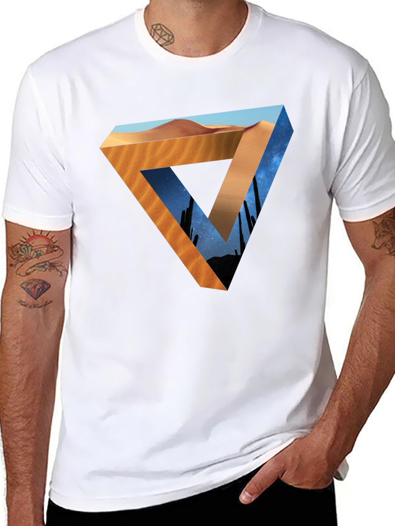 Black Desert Sky Triangle Graphic Tee - Black Cotton Shirt view 8