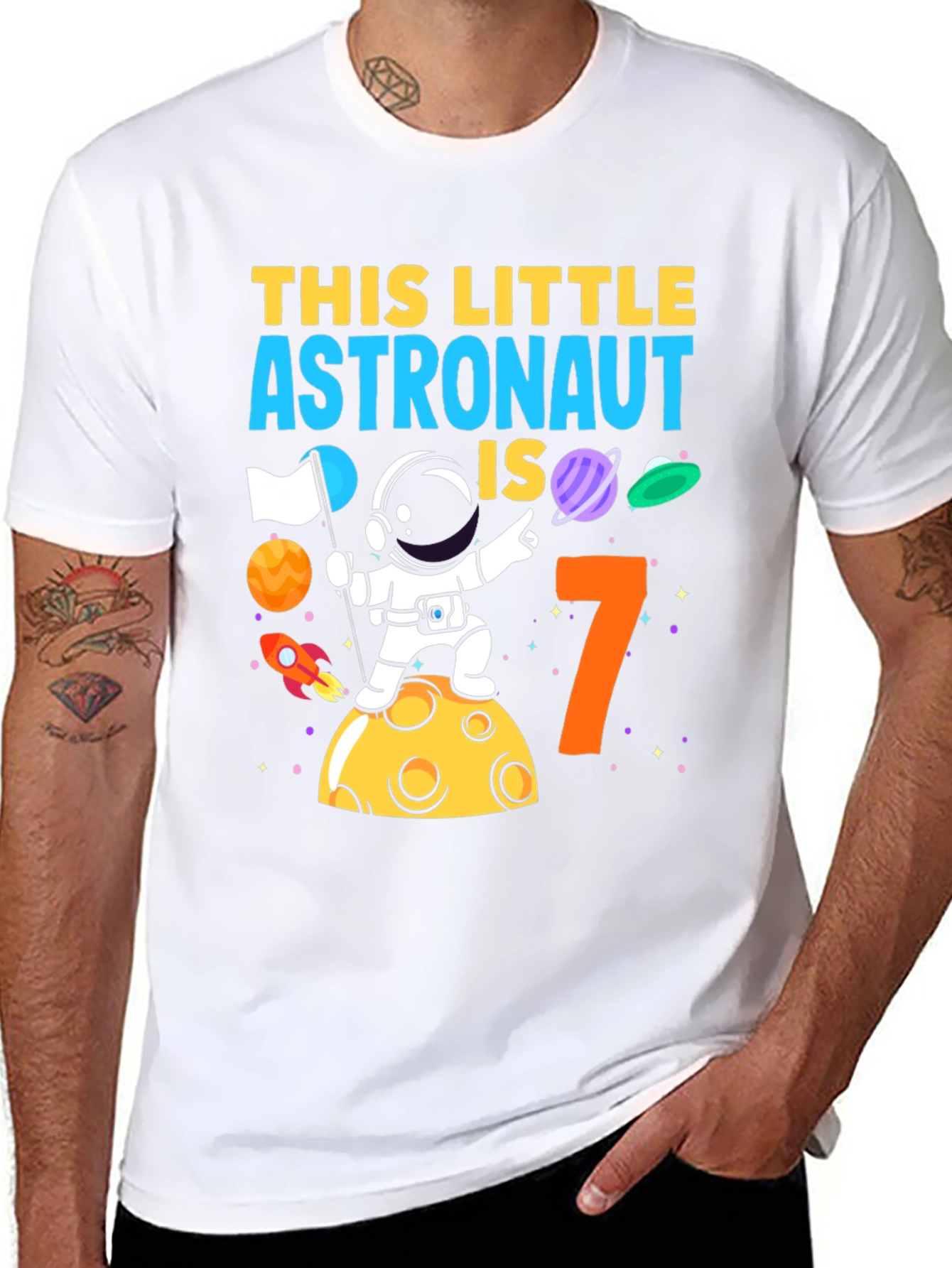 Black Astronaut Birthday Boy T-Shirt - Age 7 Space Theme view 8