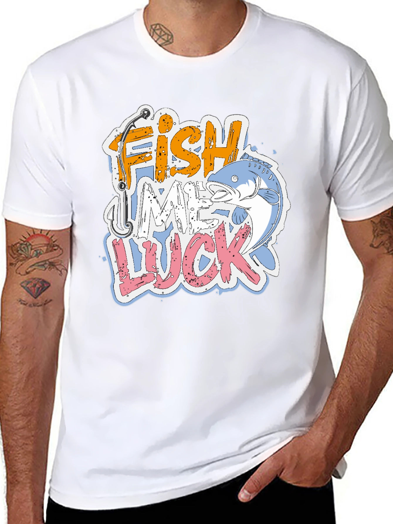 Black Fish Me Luck Graphic T-Shirt, Fishing Tee view 8