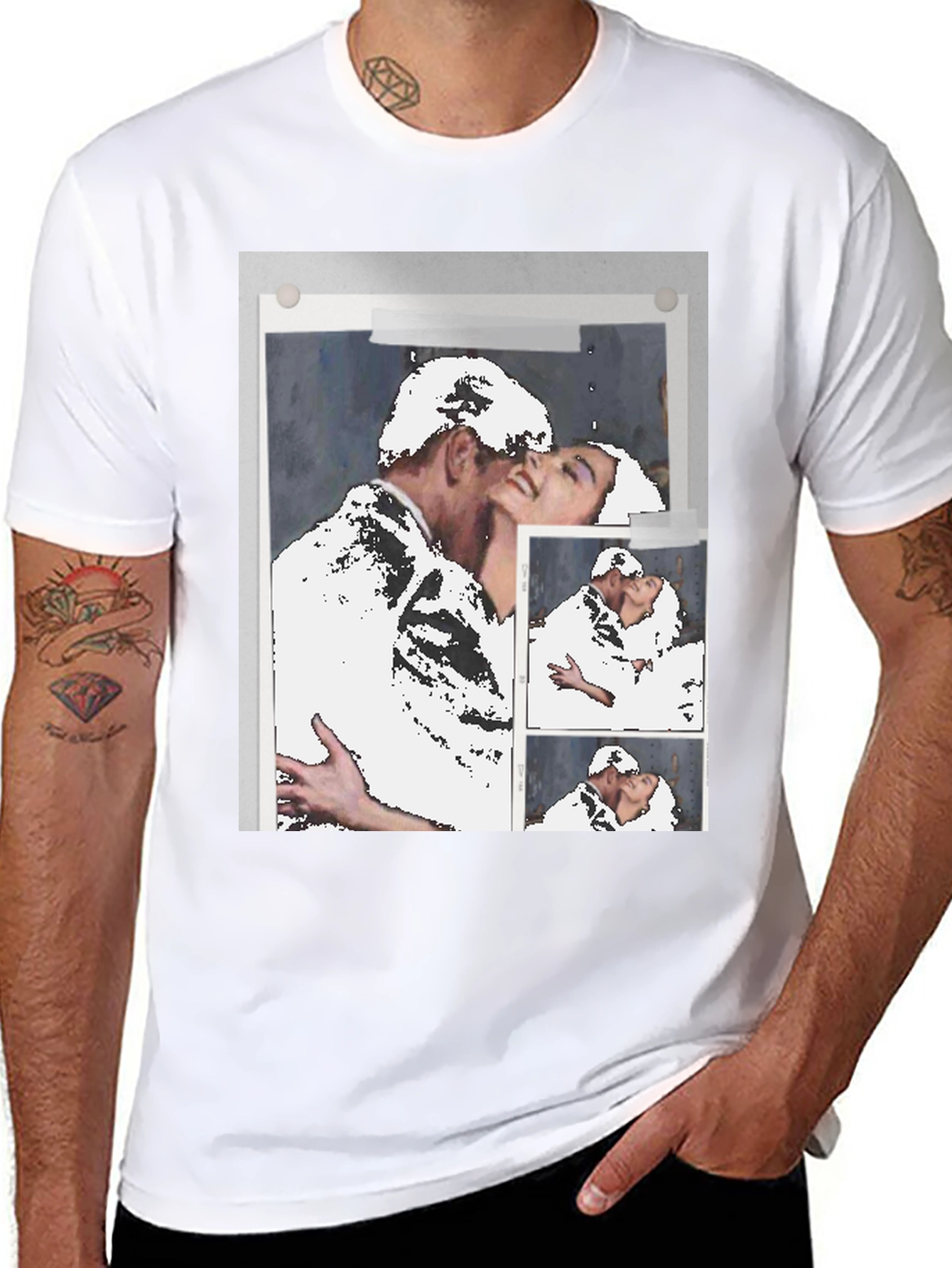 Black Abstract Kissing Couple T-Shirt view 8