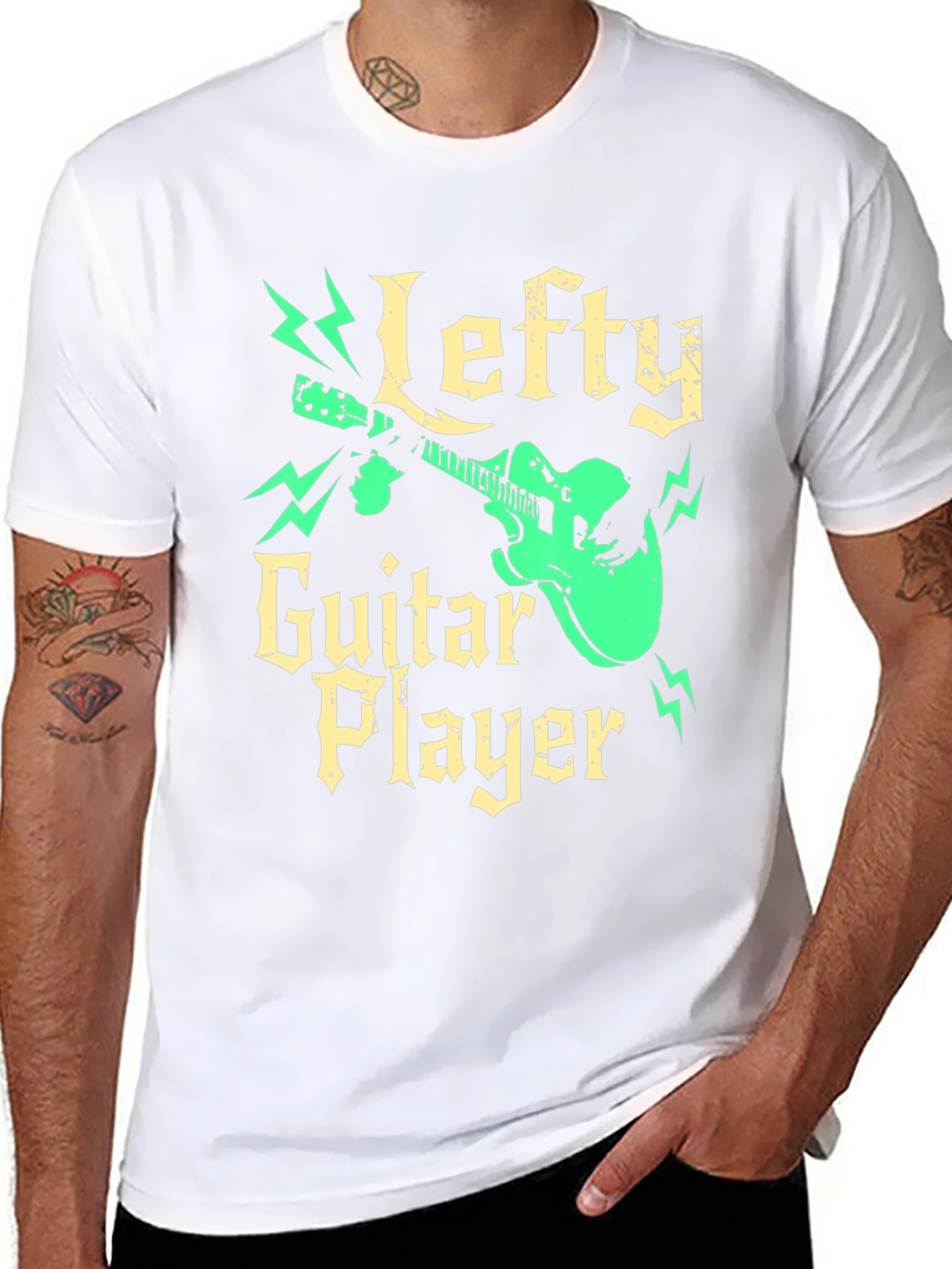 Black Lefty Guitar Player Black Graphic Tee view 8