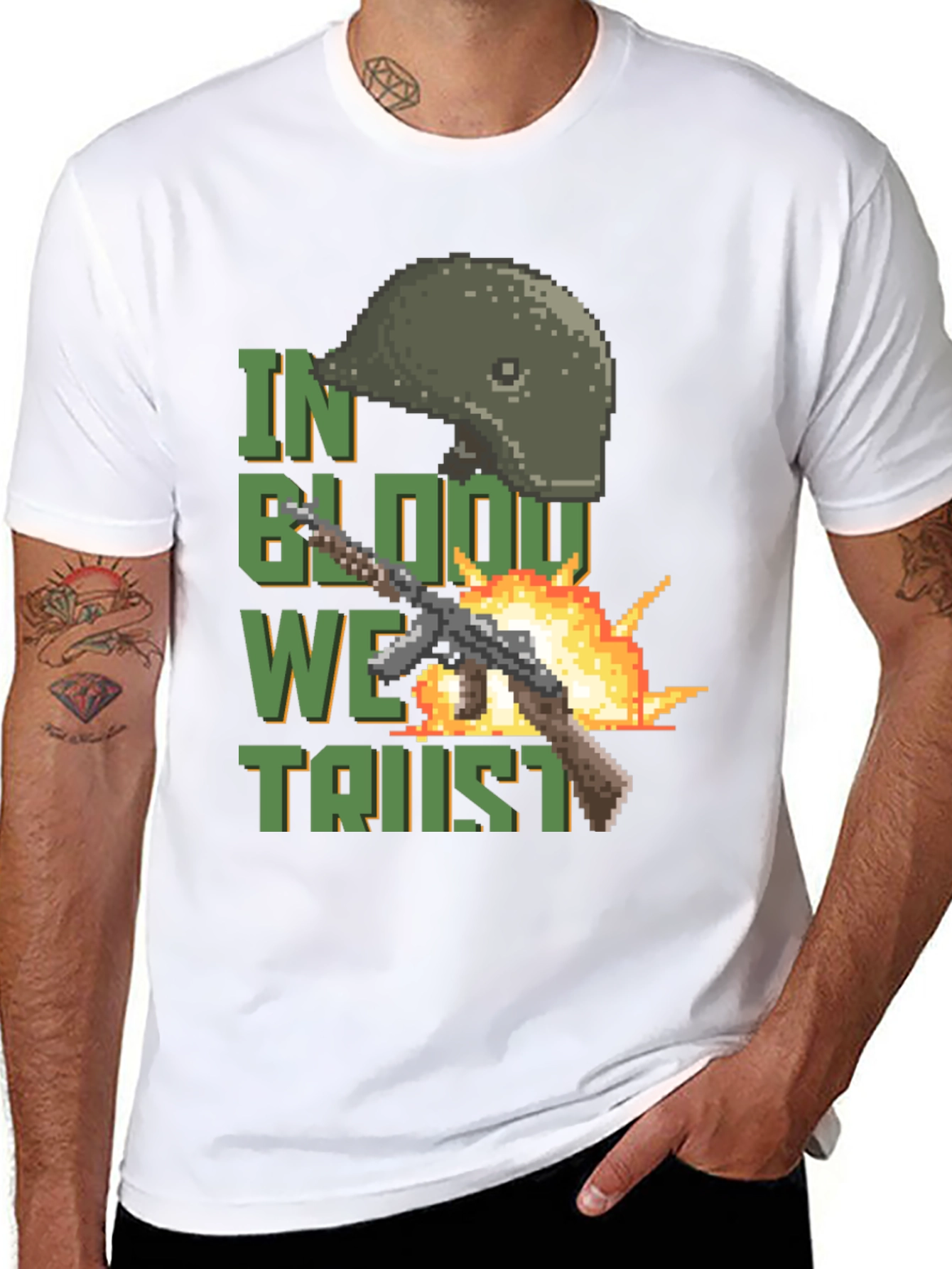 Black Pixelated Patriotic T-Shirt: In Blood We Trust Design view 8
