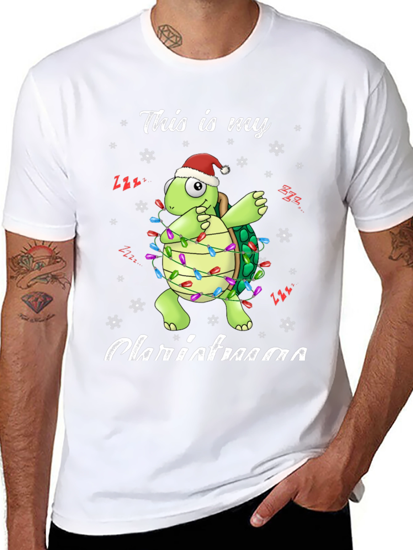 Black Festive Turtle Christmas Lights T-Shirt view 8
