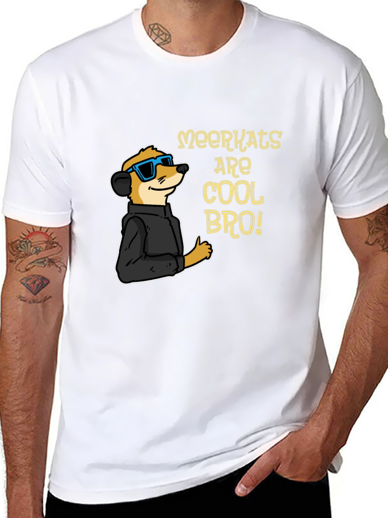 Black Cool Meerkat T-Shirt - Black Cotton Tee view 8