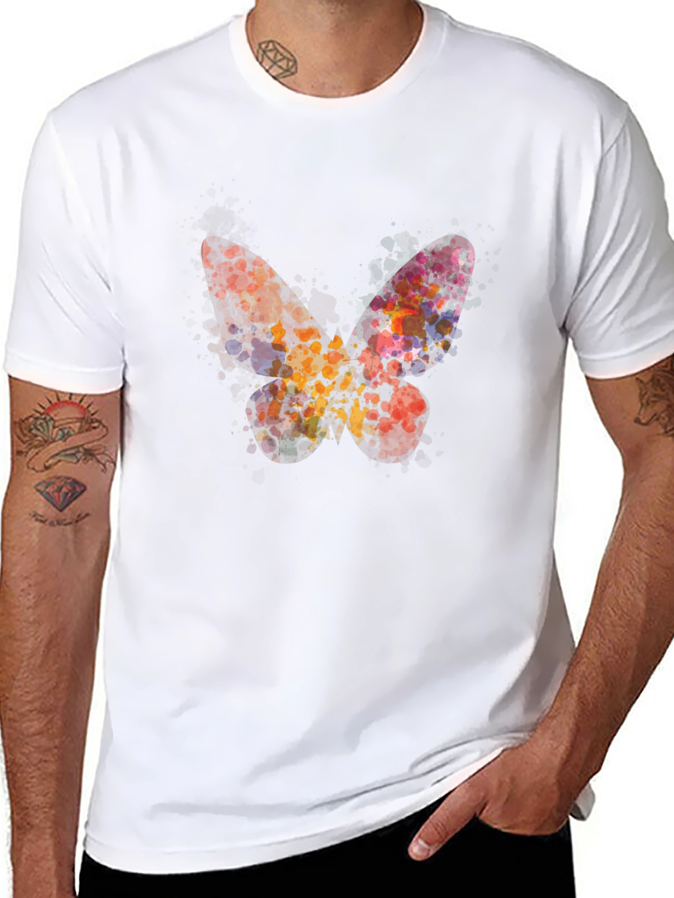 Black Butterfly Watercolor Graphic Tee - Unisex Casual Shirt view 8