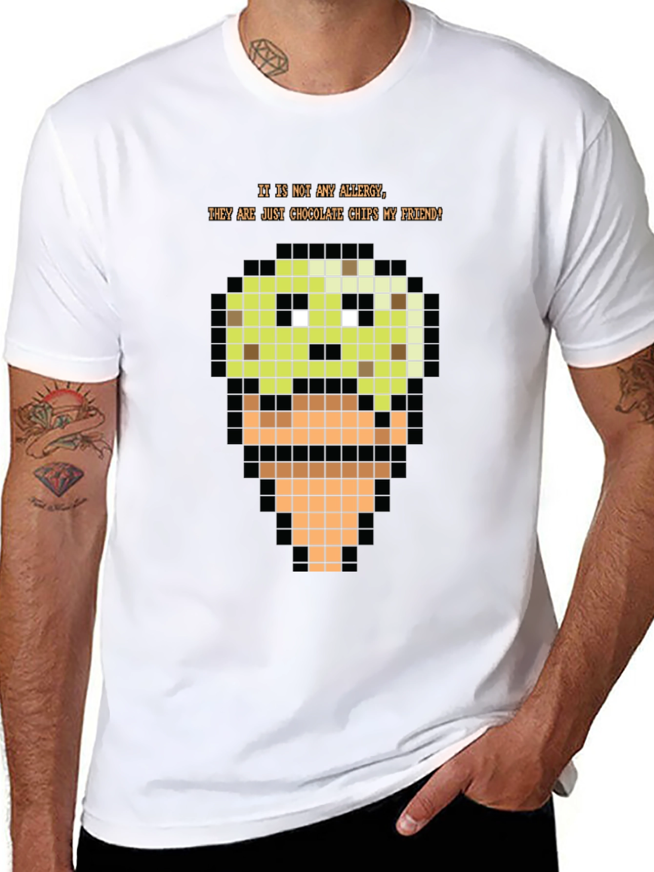 Black Pixel Art Ice Cream T-Shirt - Funny Food Allergy Humor Tee view 8