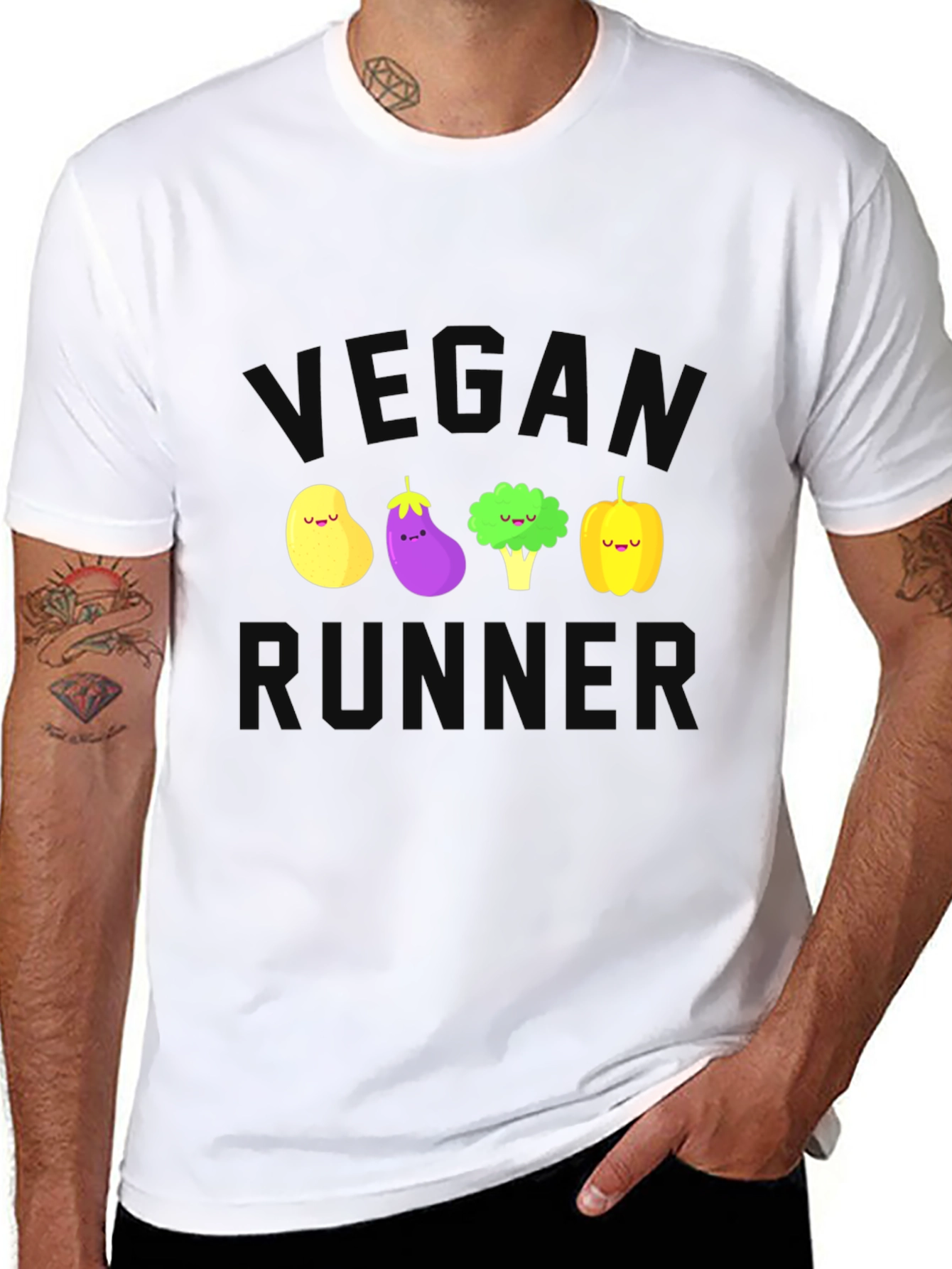 Black Vegan Runner T-Shirt - Cute Vegetable Design view 8