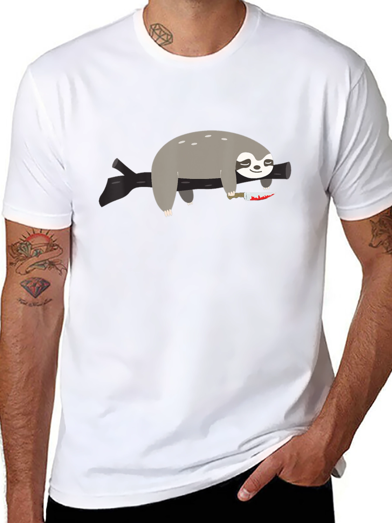 Sloth with Knife Graphic Tee - Funny & Edgy - 8