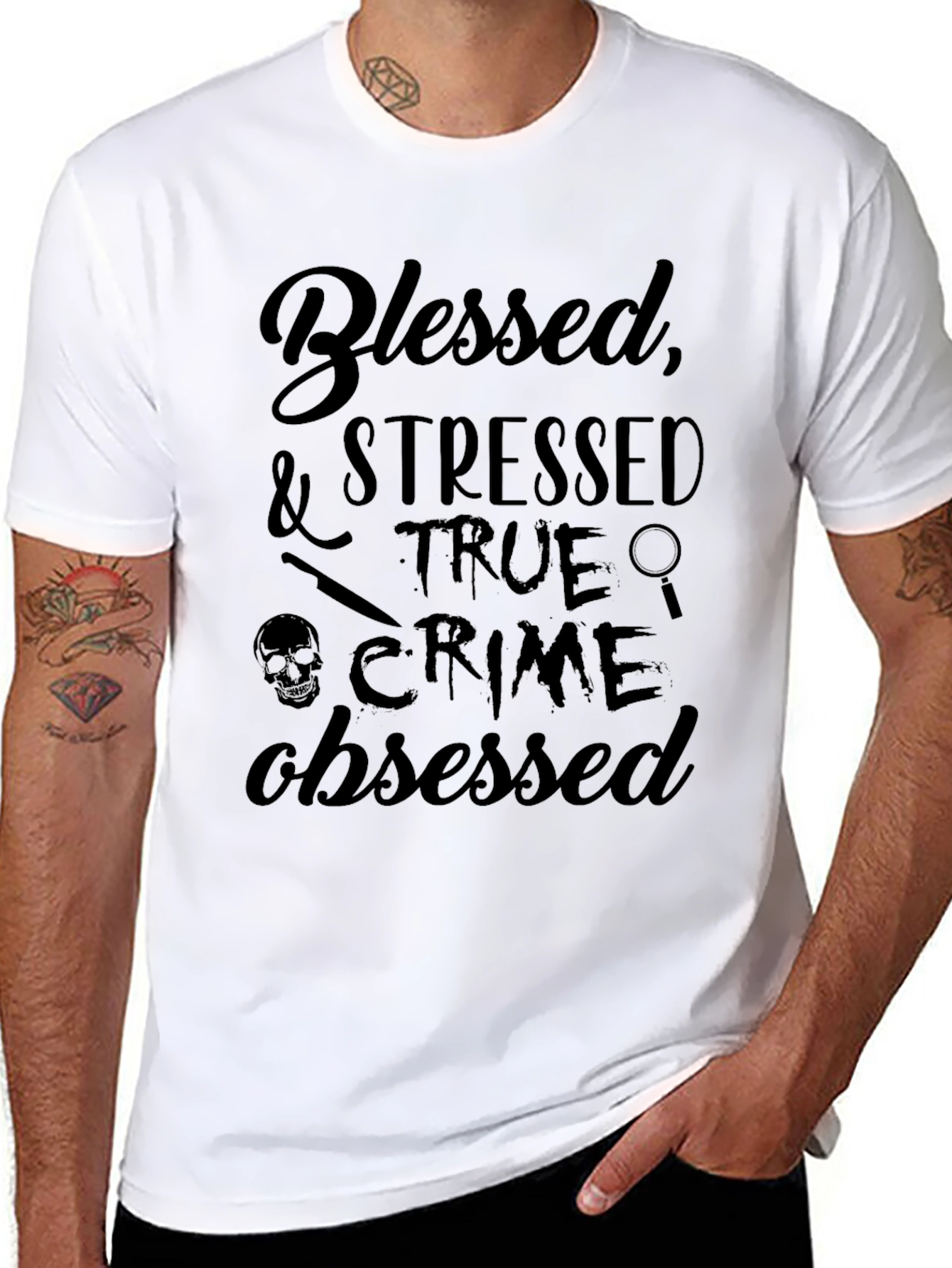 Black Blessed Stressed True Crime Obsessed T-Shirt view 8