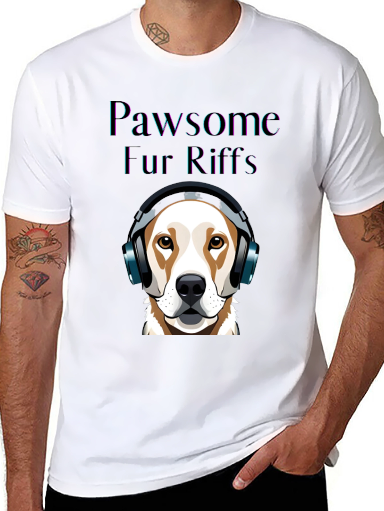 Black Pawsome Fur Riffs T-Shirt: Dog Lover's Music Tee view 8