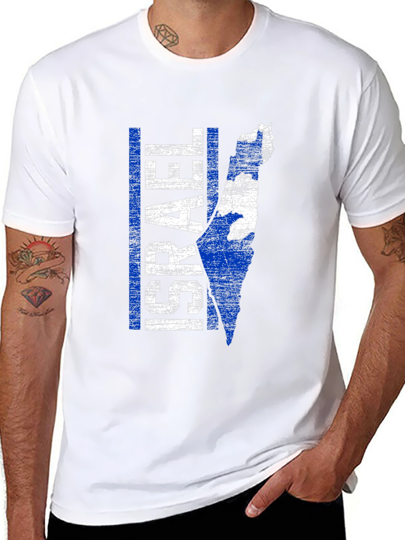 Israel Map Graphic T-Shirt - Blue & White Print - 8