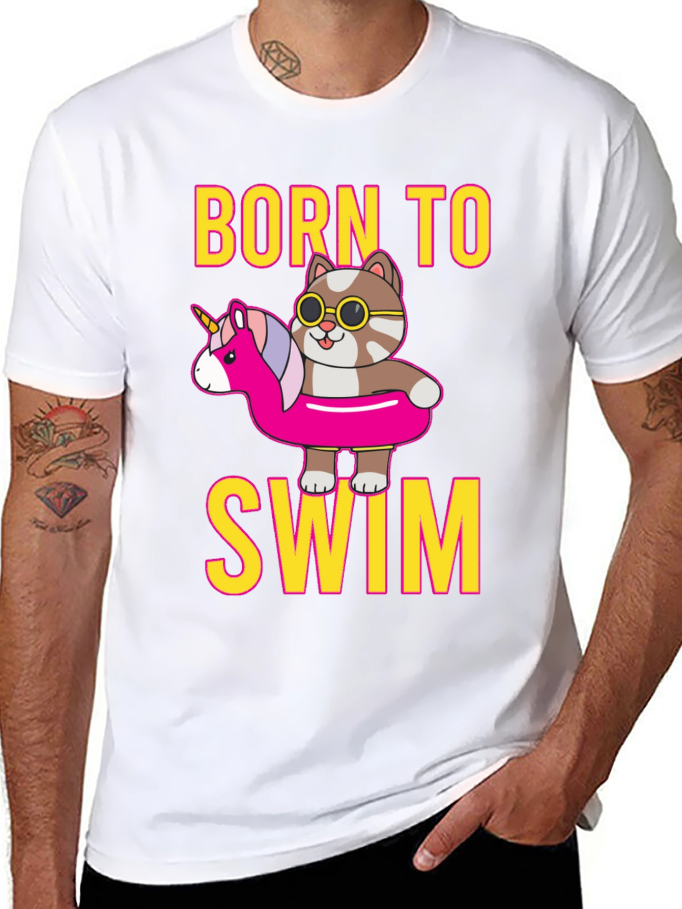 Black Born To Swim Cat T-Shirt  view 8