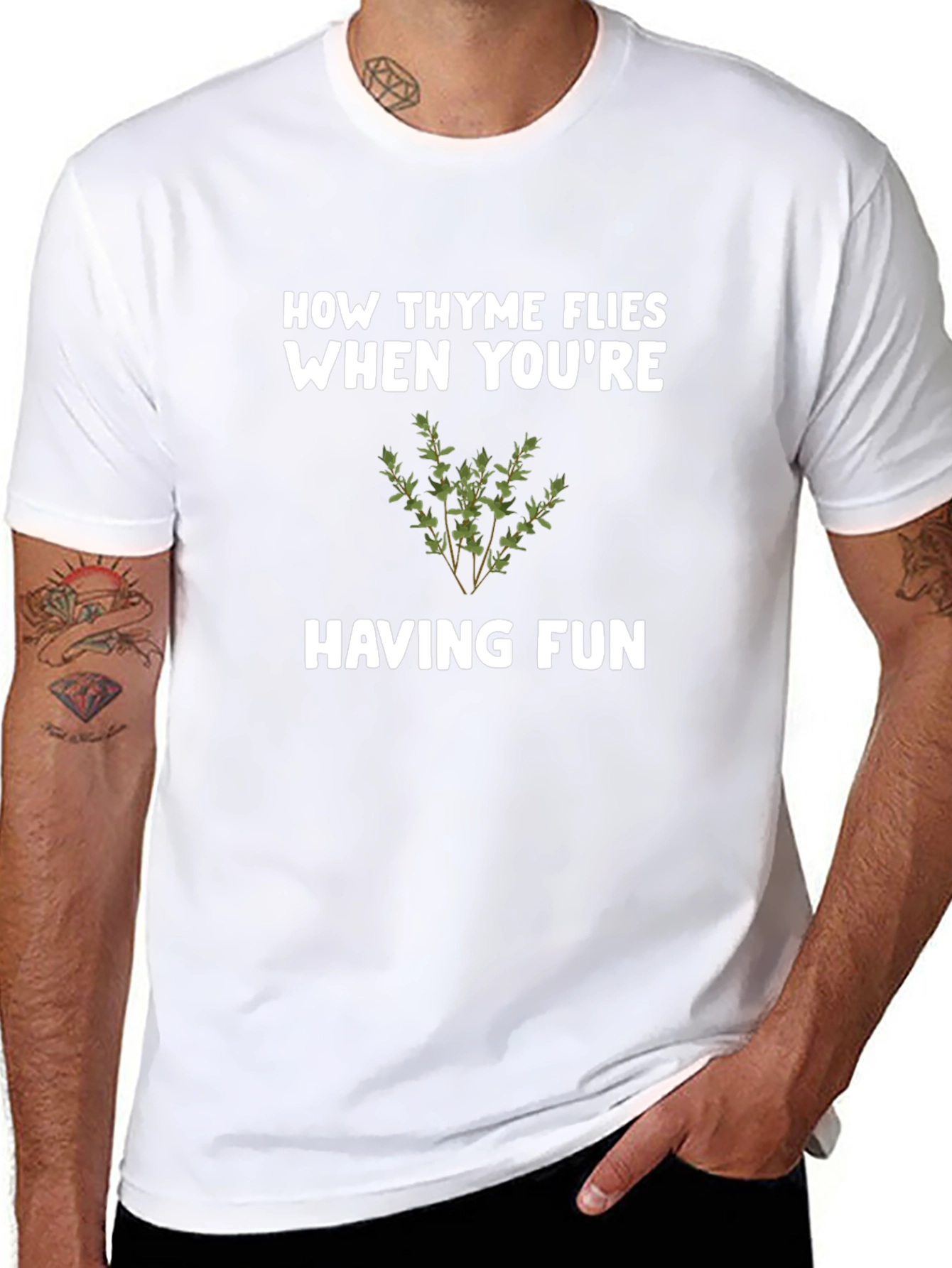 Black How Thyme Flies T-Shirt - Funny Herb Pun Tee view 8