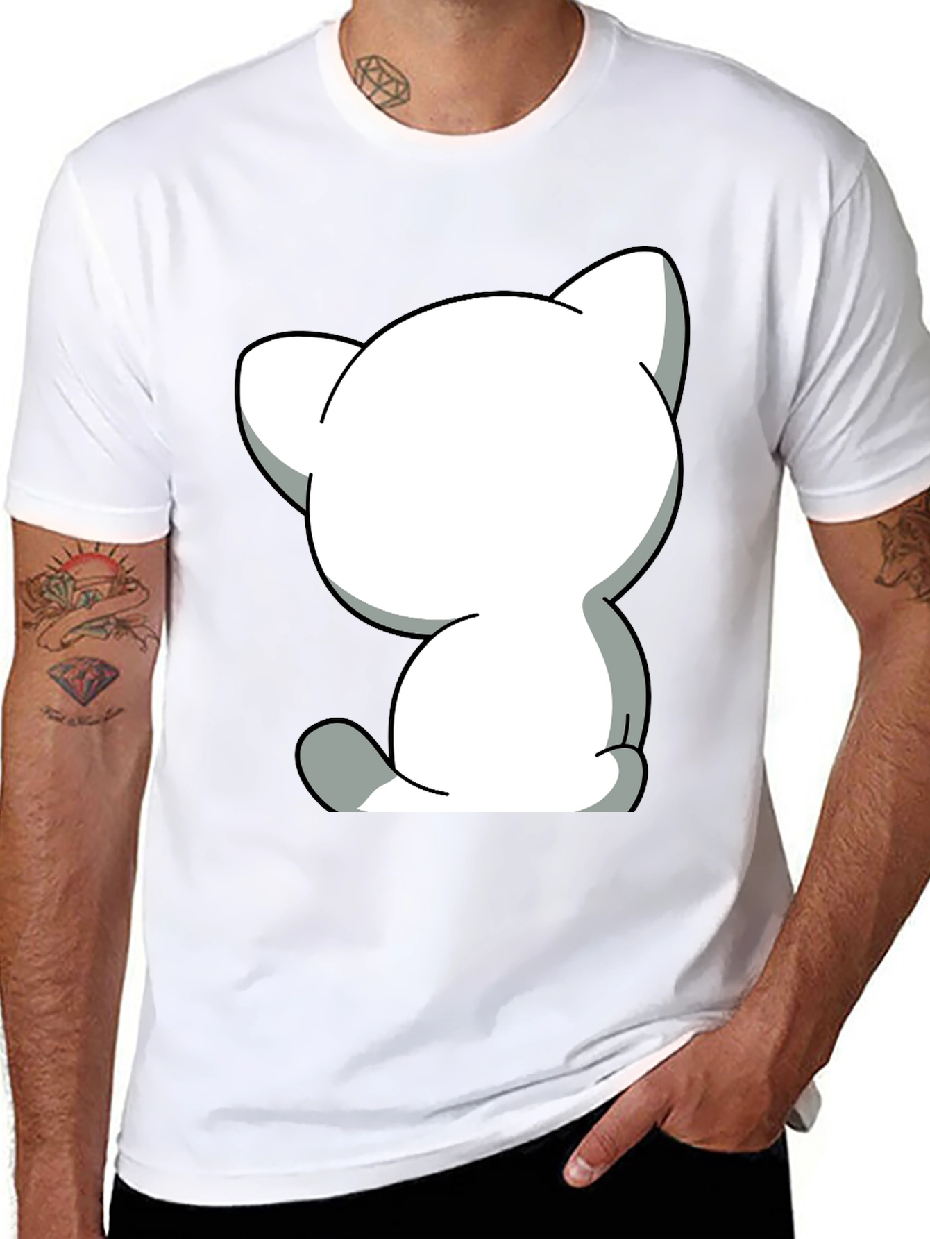 Black Cute Cartoon Cat Graphic Tee - Unisex Black T-Shirt view 8