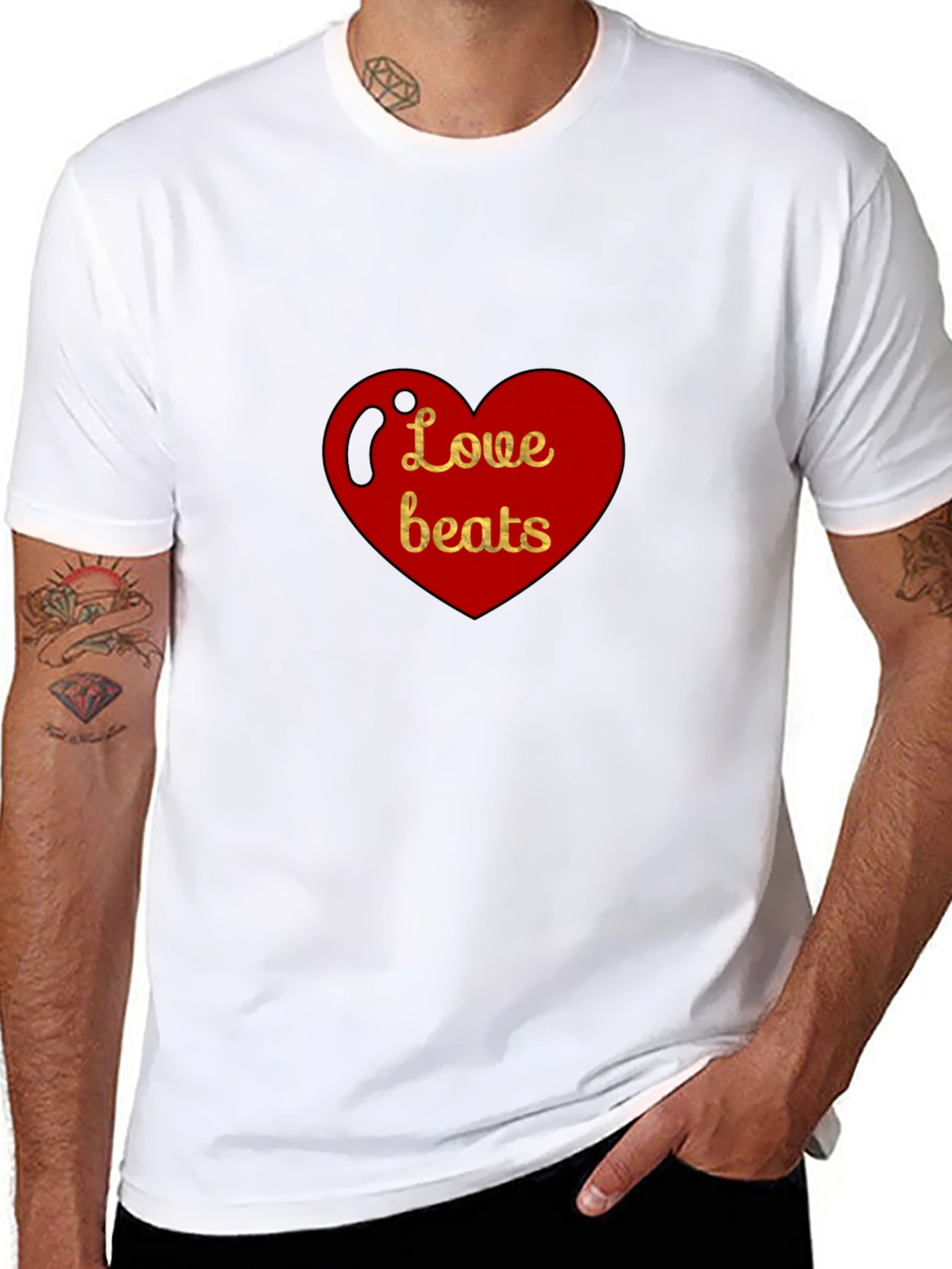 Black Love Beats Heart Graphic Black T-Shirt view 8
