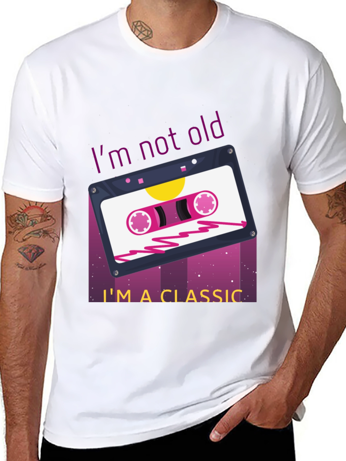 Black Retro Cassette Tape Graphic T-Shirt - "I'm Not Old, I'm a Classic" view 8