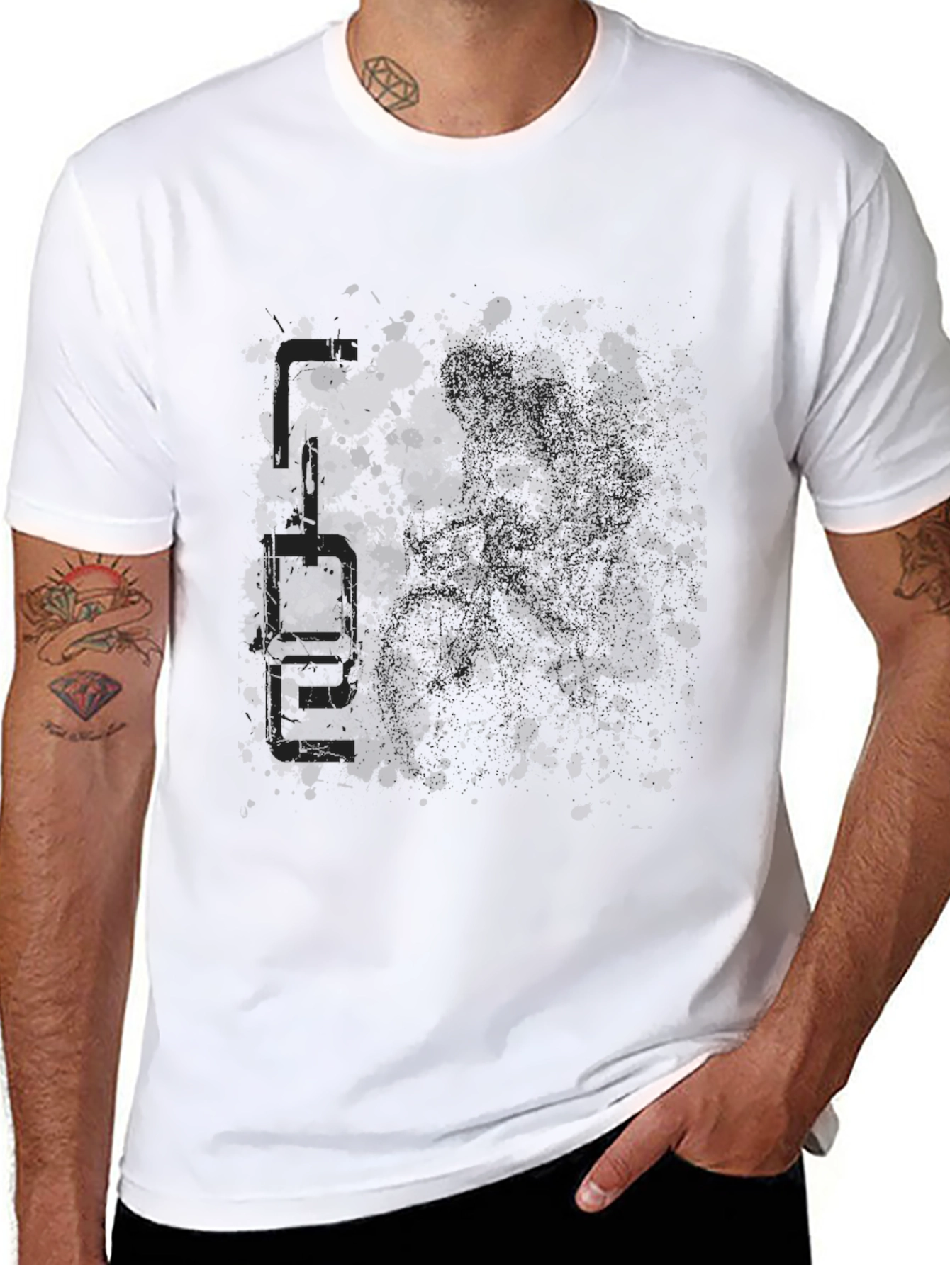 Black Men's Graphic Black T-Shirt - Abstract Splatter Design view 8
