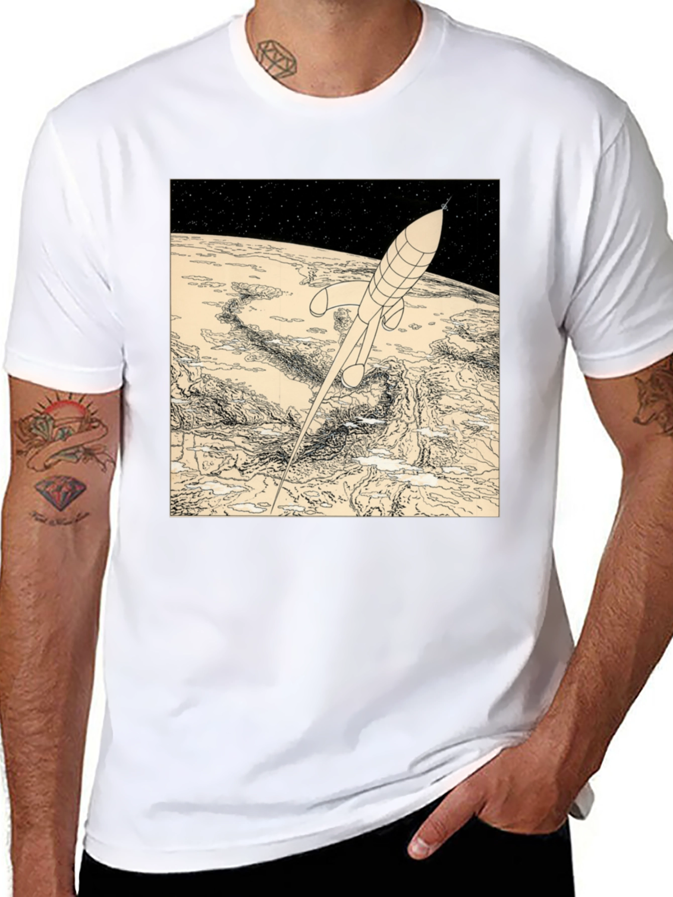 Black Retro Rocket T-Shirt - Vintage Space Design view 8