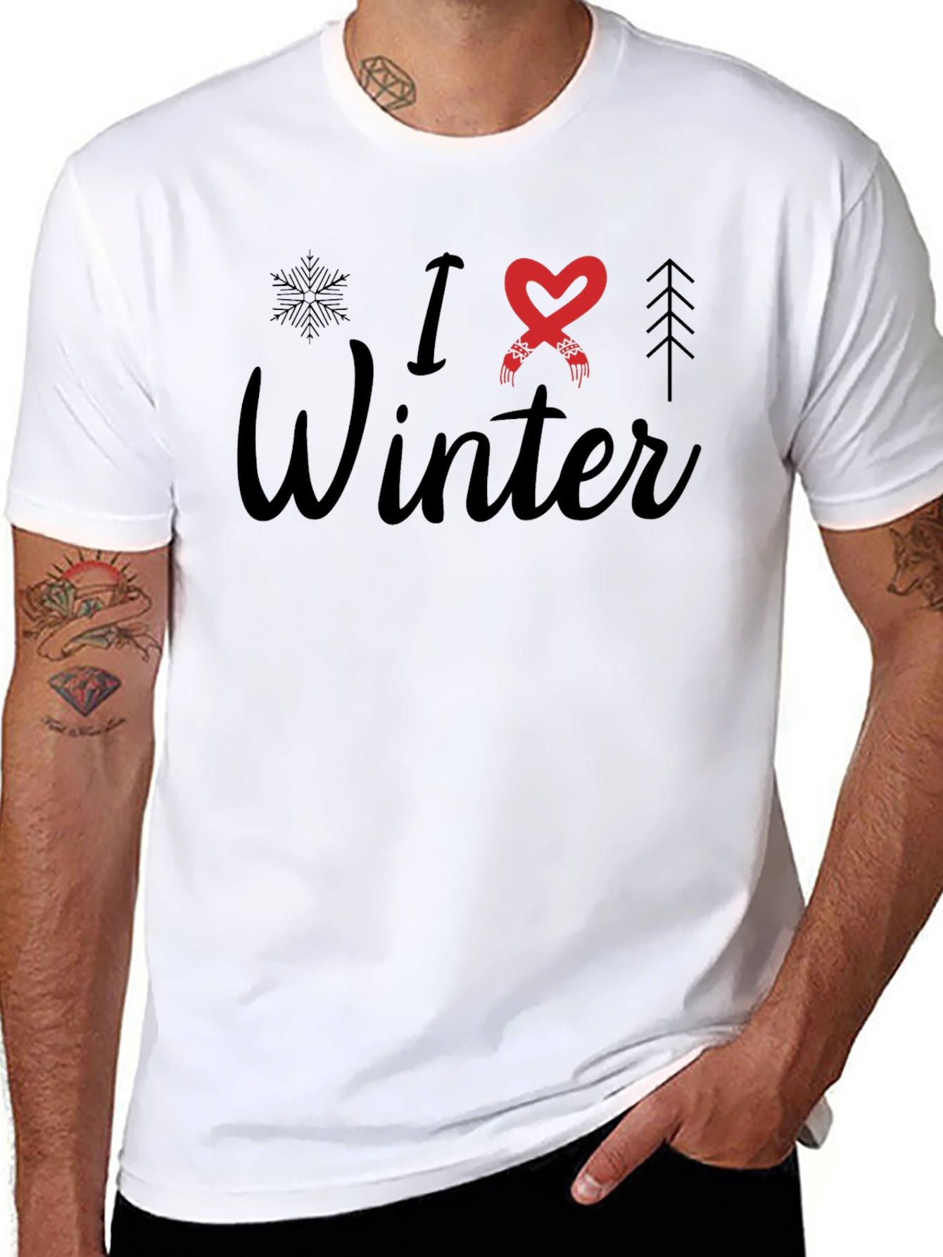 Black I Love Winter Graphic T-Shirt view 8
