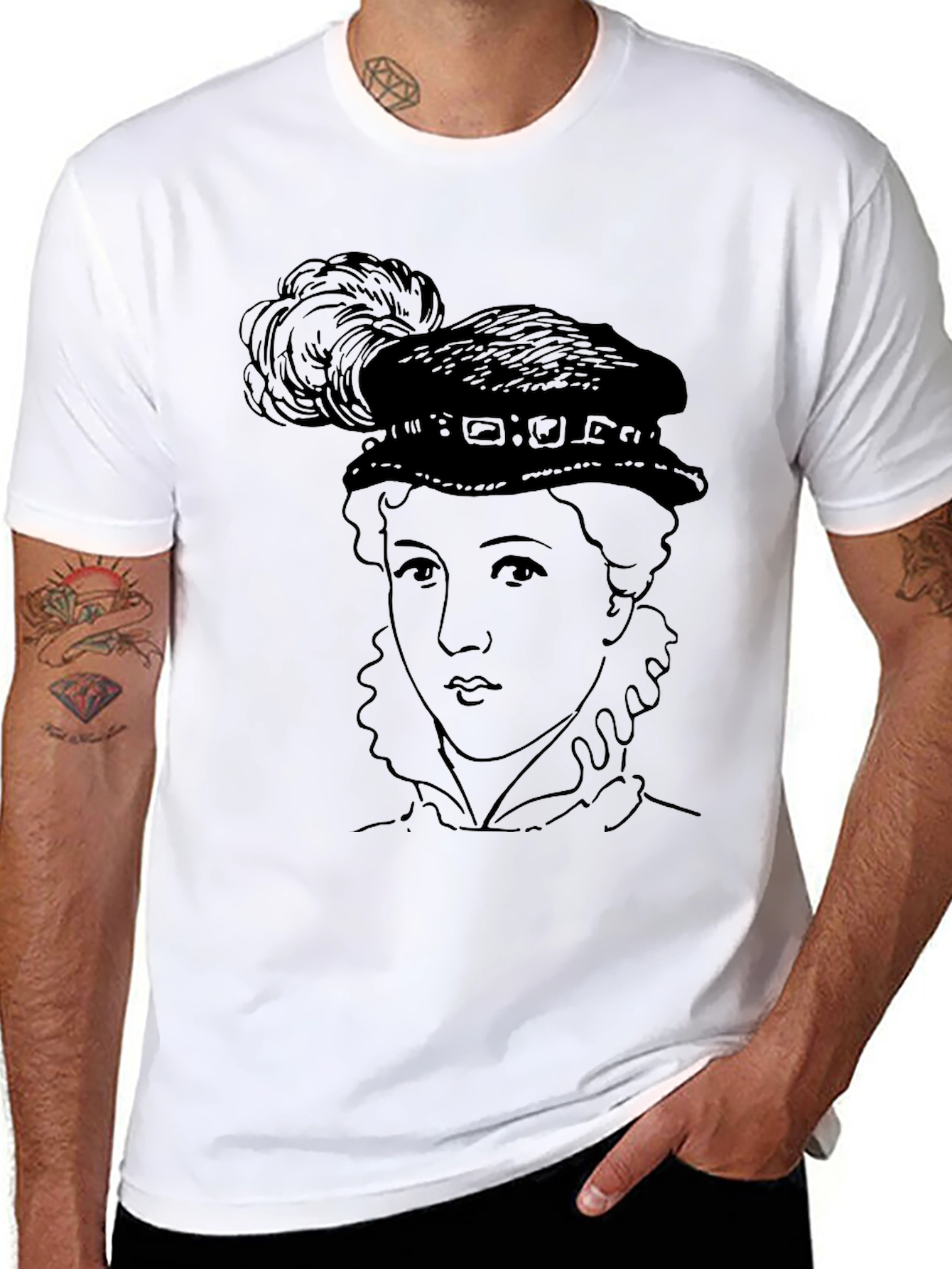 Black Vintage Portrait Graphic Black T-Shirt view 8
