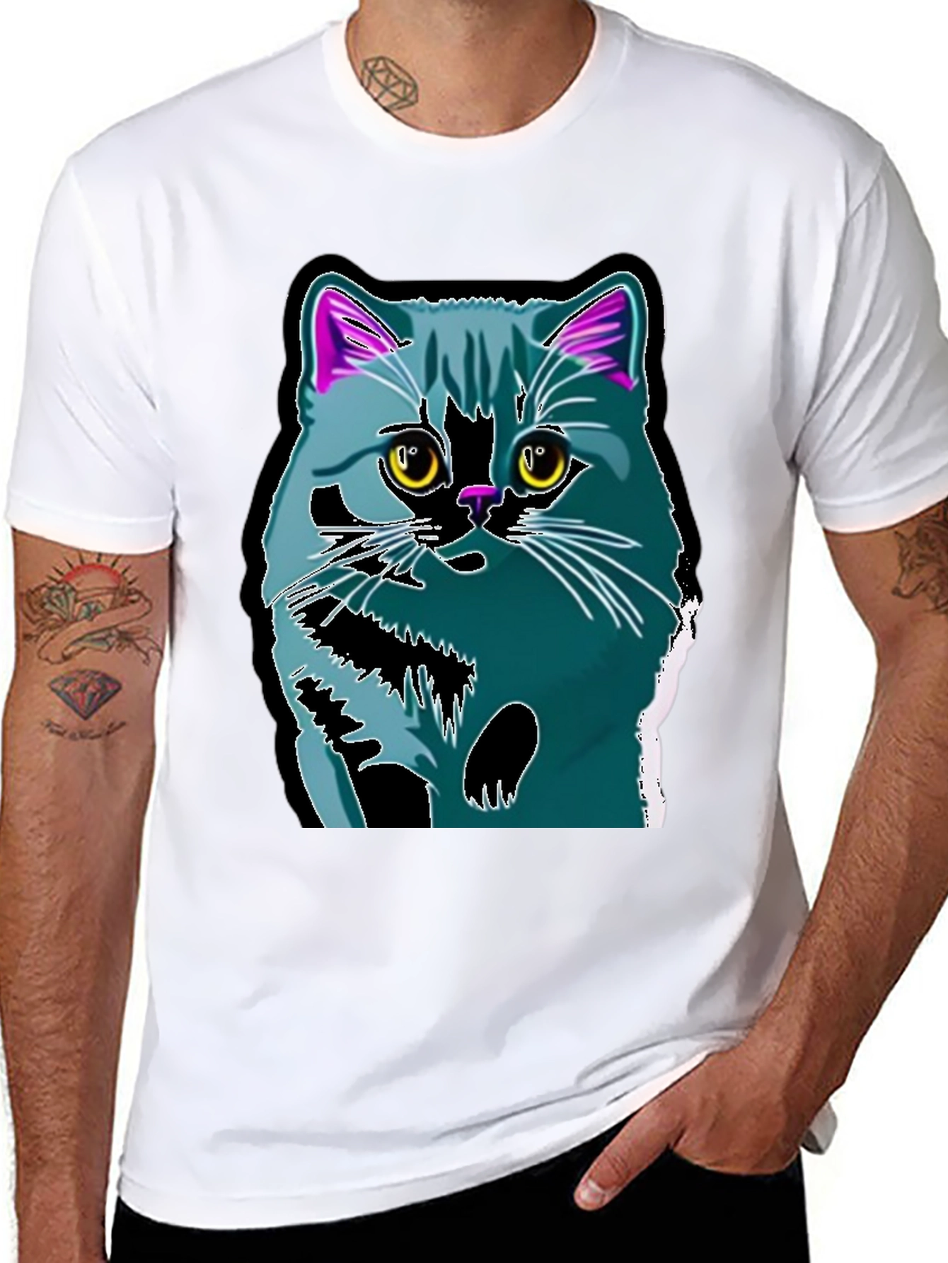 Black Cool Cat Graphic Tee - Men's Black T-Shirt view 8