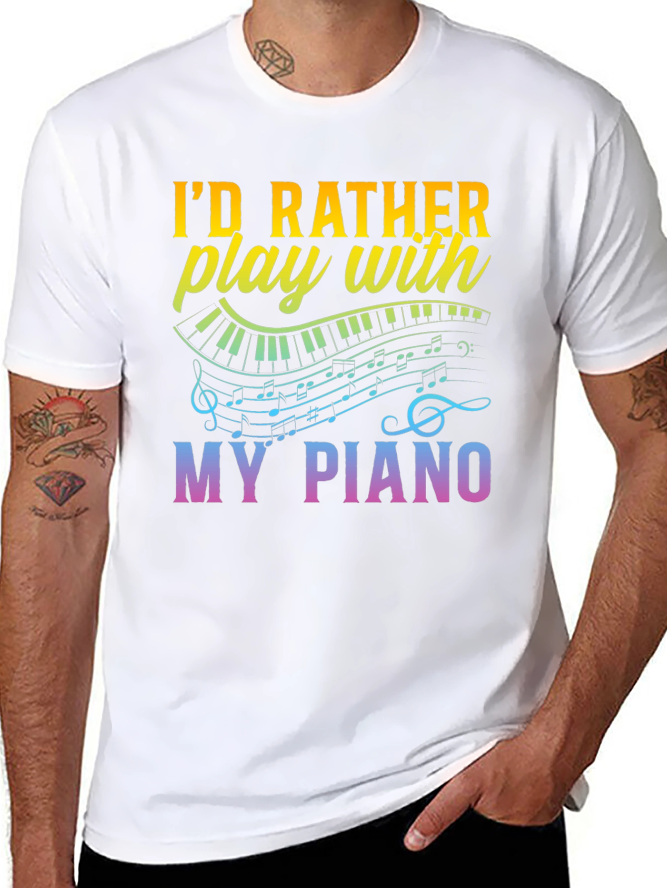 Black Piano Lover's T-Shirt - I'd Rather Play My Piano Tee view 8