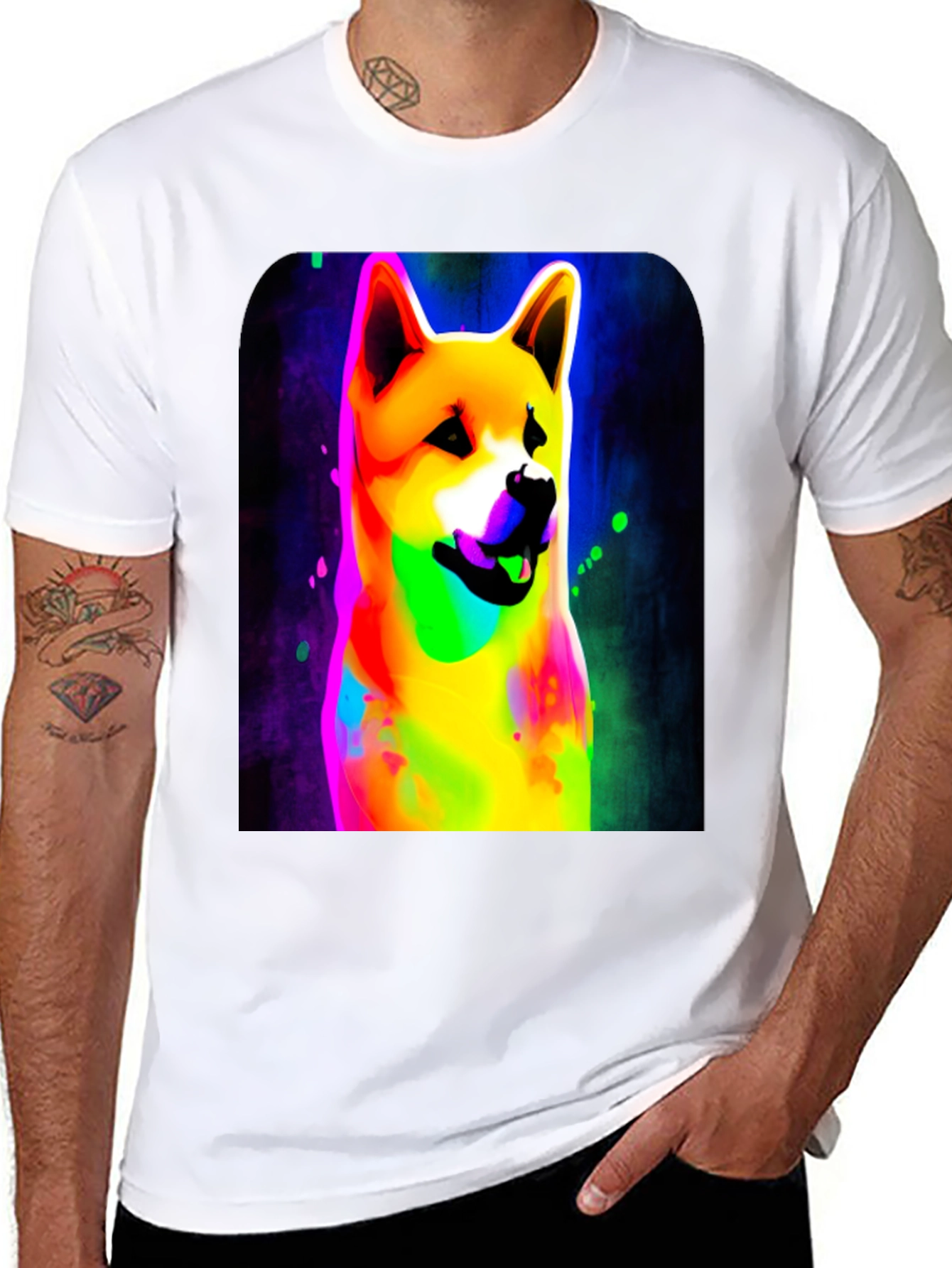 Black Colorful Shiba Inu Dog Graphic Tee - Black Cotton Blend view 8