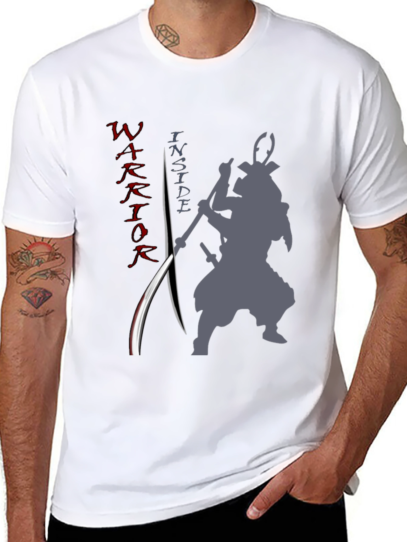 Black Warrior Inside Men's Graphic Tee - Samurai Design view 8