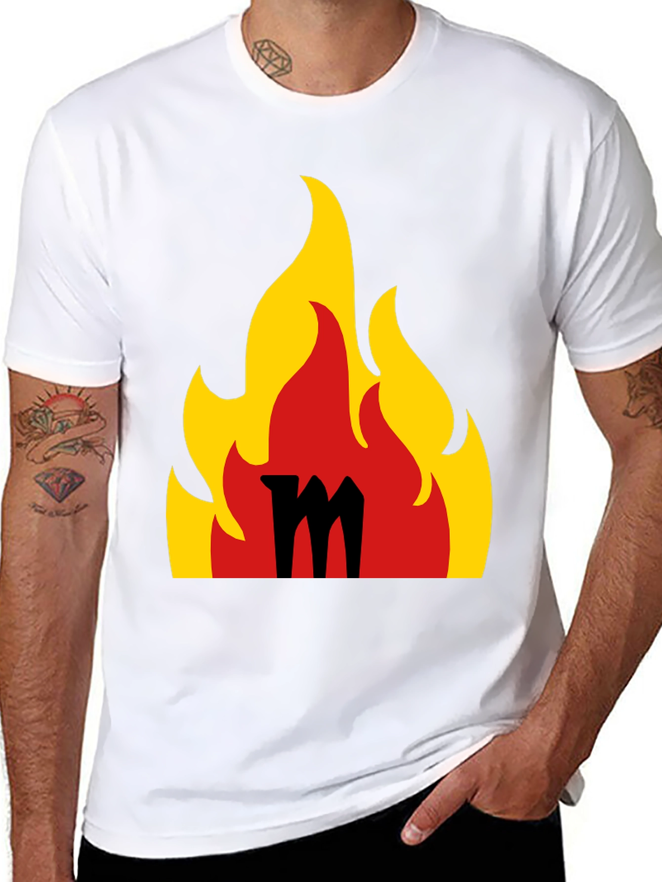 Black Flaming M Graphic Tee - Bold Black T-Shirt view 8