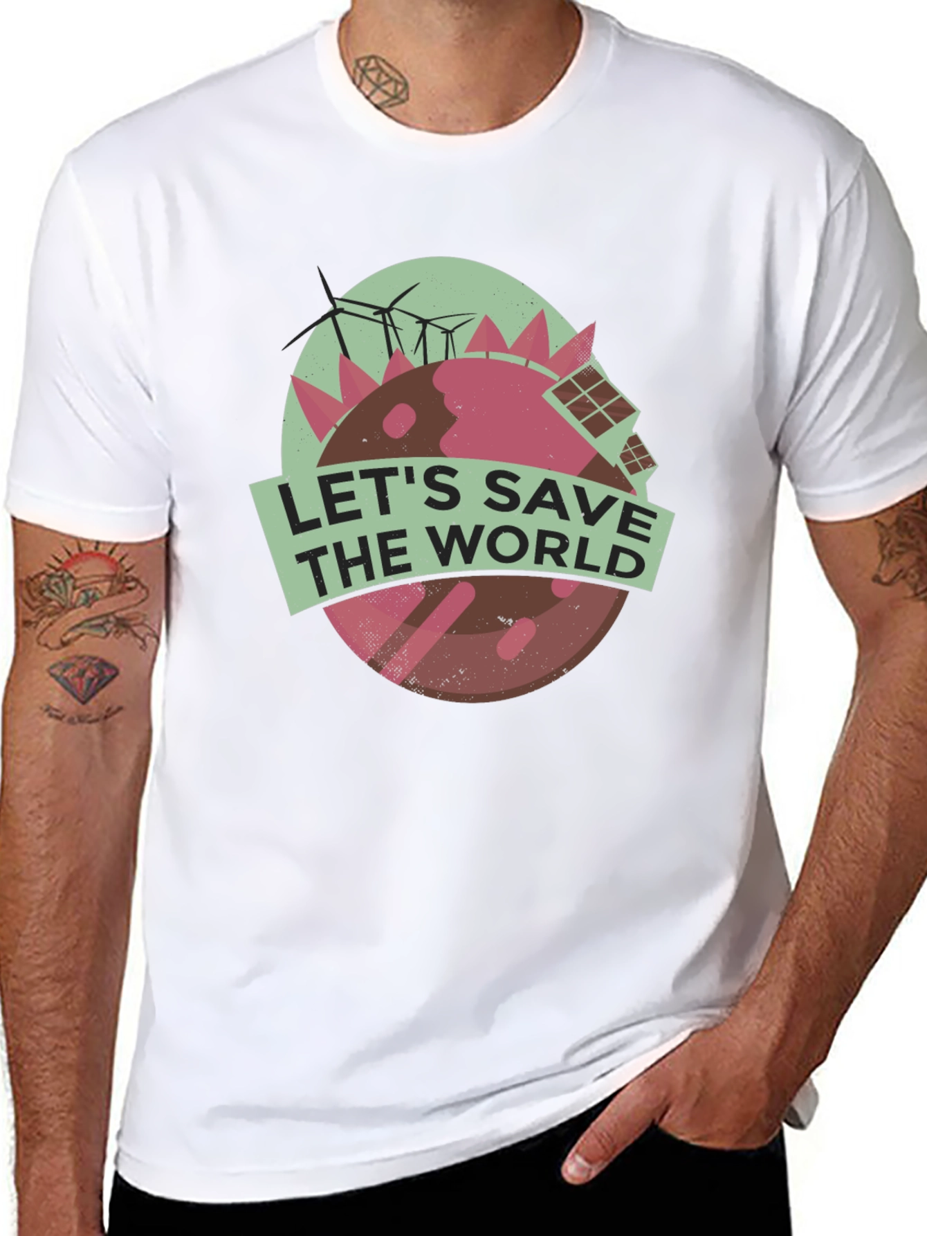 Black Eco-Friendly Earth Tee: Let's Save The World T-Shirt view 8