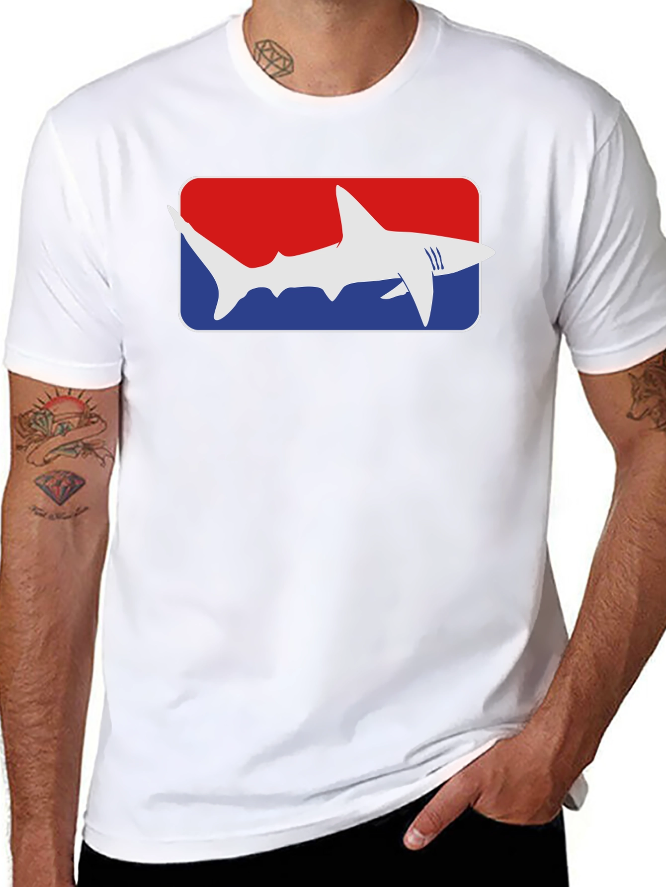 Black Shark Graphic Tee - Red White and Blue view 8